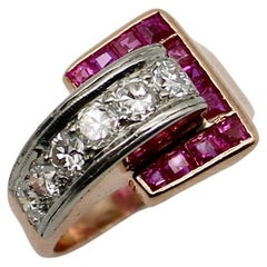 Vintage 14k Gold Diamond and Ruby Buckle Ring