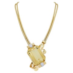 Vintage 14k Gold Diamond Citrine Snake Chain Necklace