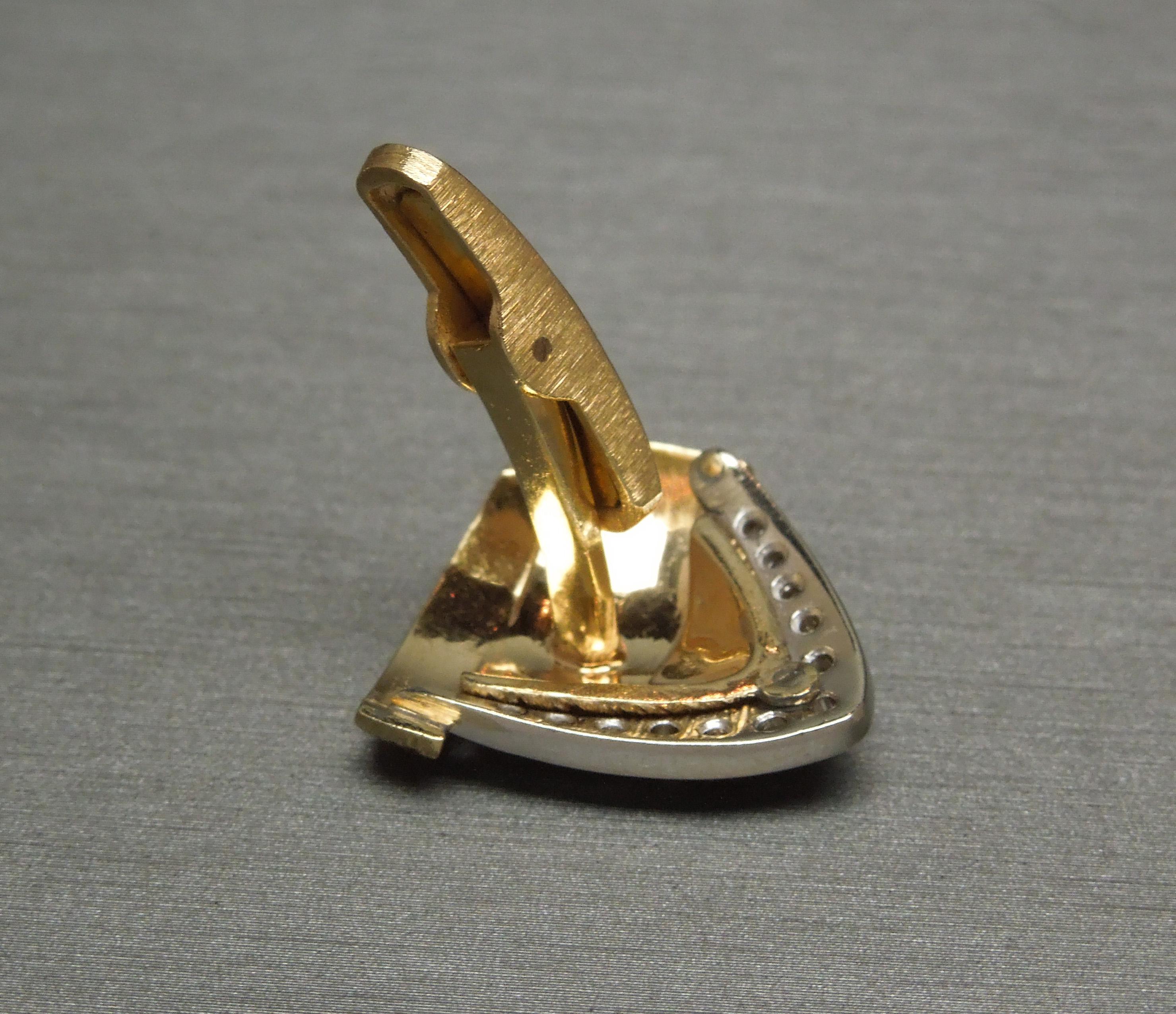 Round Cut Retro 14 Karat Gold Diamond Cufflinks For Sale