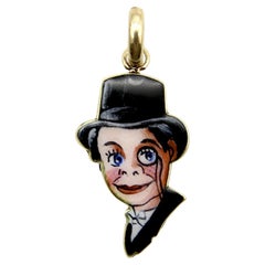 Retro 14K Gold Enamel Charlie McCarthy Puppet Charm