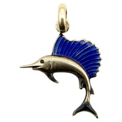 Vintage 14K Gold Enameled Swordfish Pedant