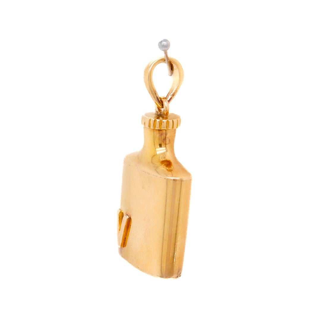 Retro 14k Gold Flask Form Miniature Perfume Bottle & Dauber Bracelet Charm 11