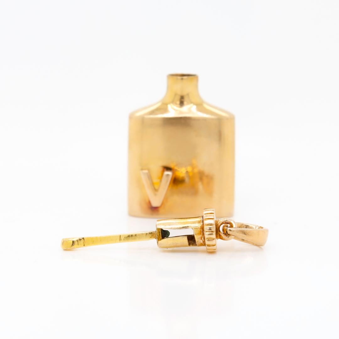 Women's Retro 14k Gold Flask Form Miniature Perfume Bottle & Dauber Bracelet Charm