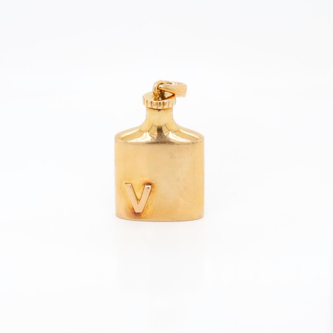 Retro 14k Gold Flask Form Miniature Perfume Bottle & Dauber Bracelet Charm 4