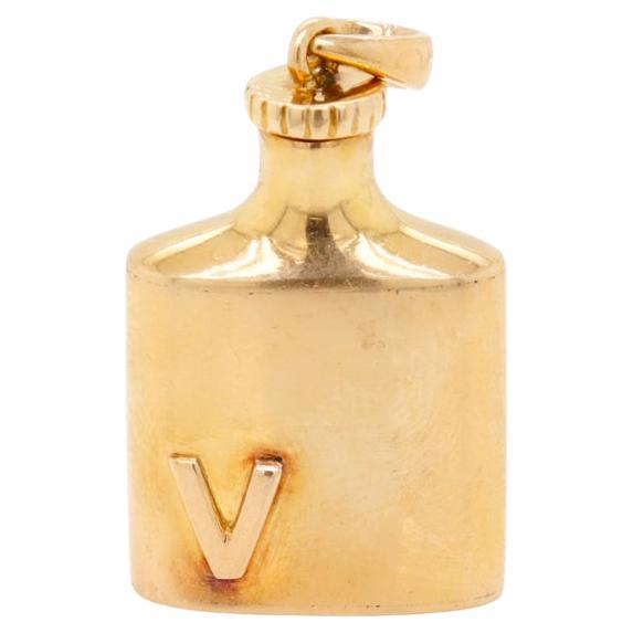 Retro 14k Gold Flask Form Miniature Perfume Bottle & Dauber Bracelet Charm