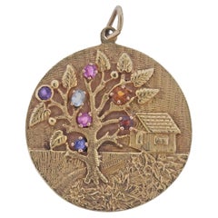Vintage 14k Gold Gemstone Tree Pendant Medallion Charm 