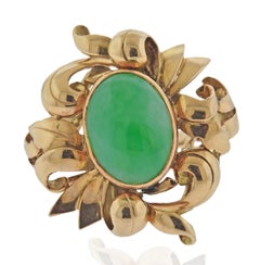 Retro 14k Gold Jade Cocktail Ring