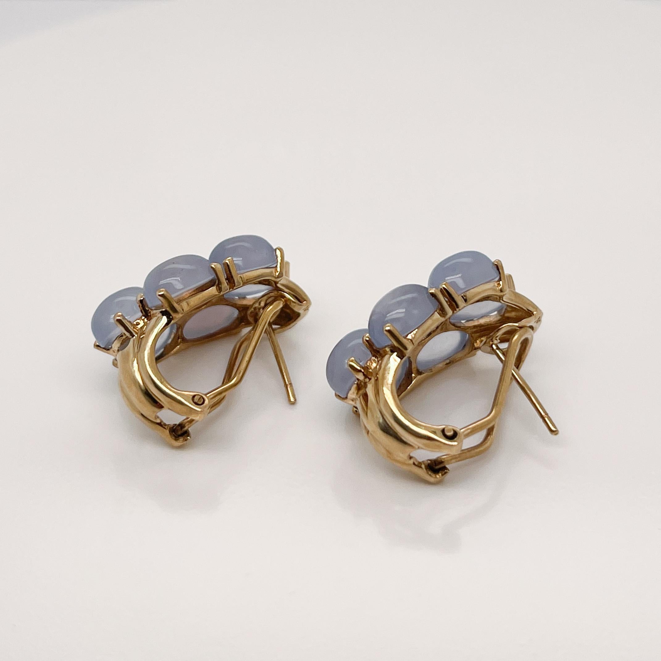Retro 14K Gold & Moonstone Cabochon Earrings For Sale 5