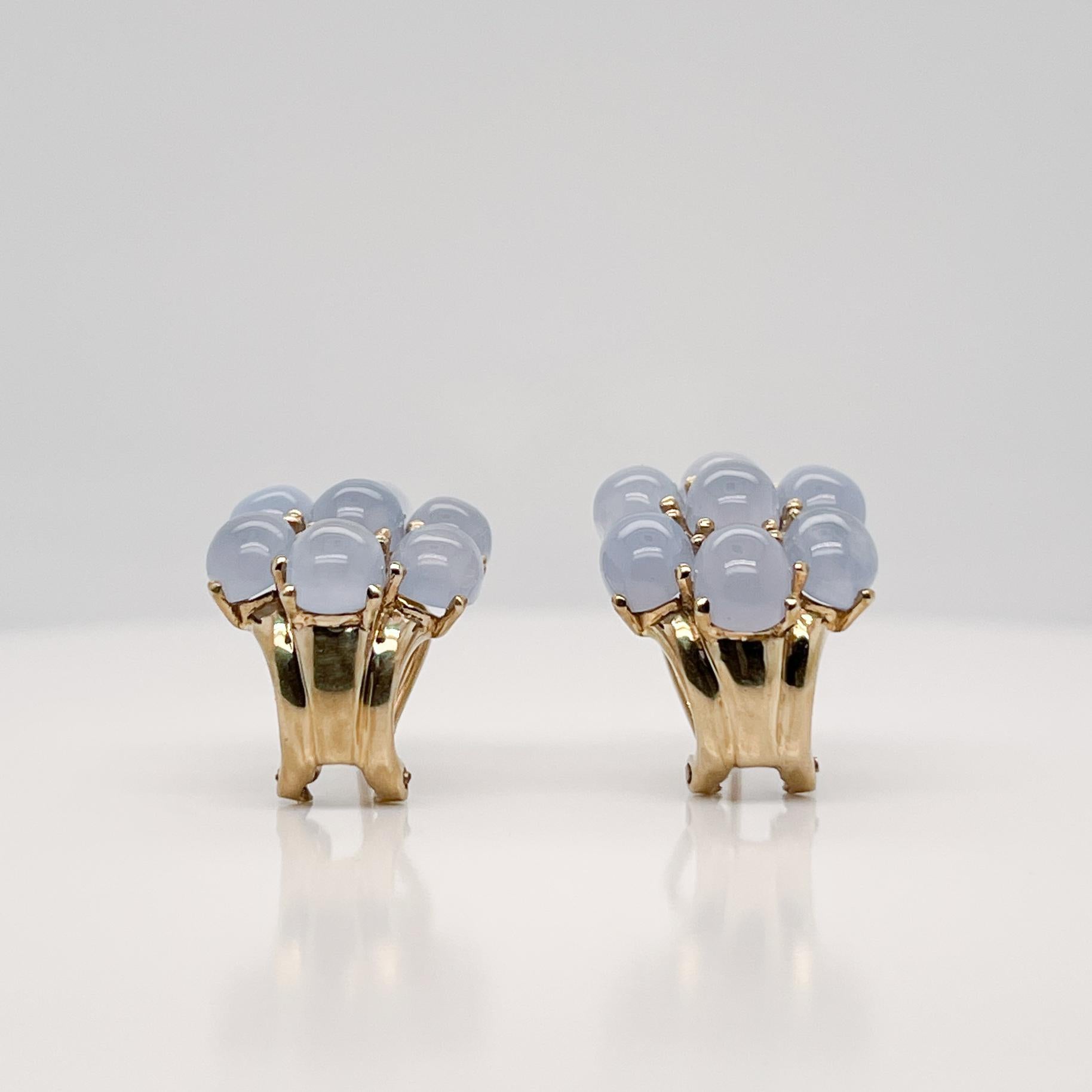 Retro 14K Gold & Moonstone Cabochon Earrings In Good Condition For Sale In Philadelphia, PA