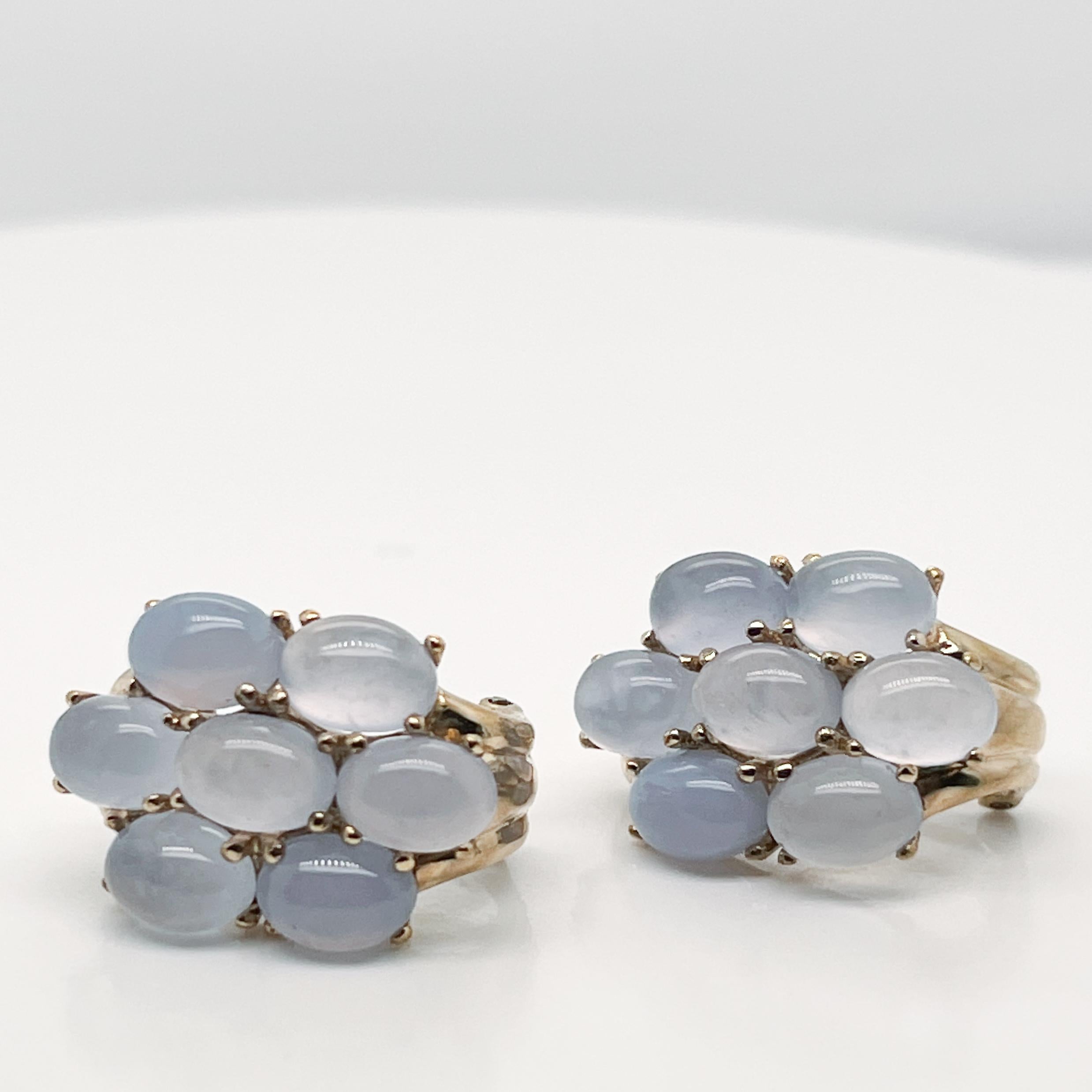 Retro 14K Gold & Moonstone Cabochon Earrings For Sale 2