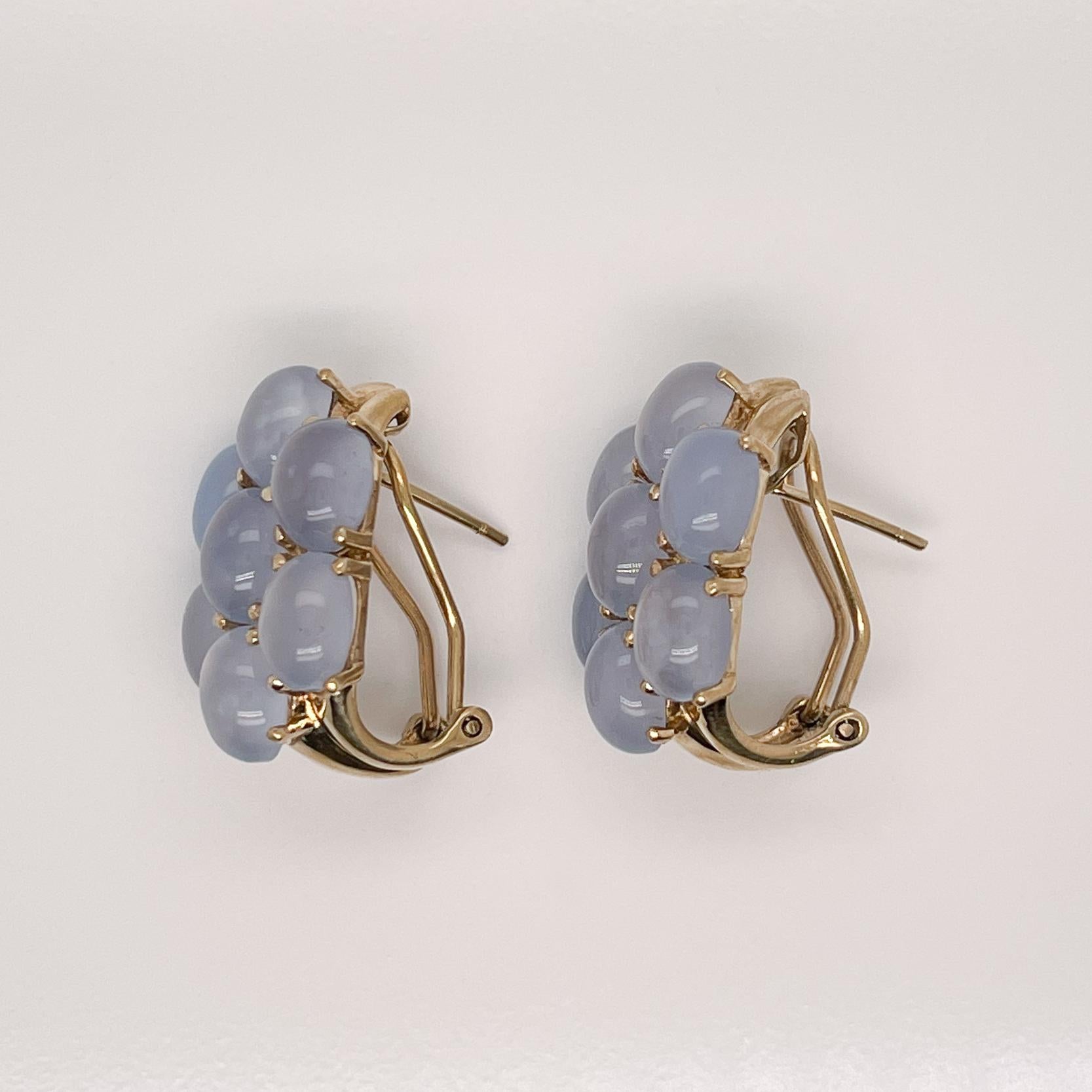 Retro 14K Gold & Moonstone Cabochon Earrings For Sale 3