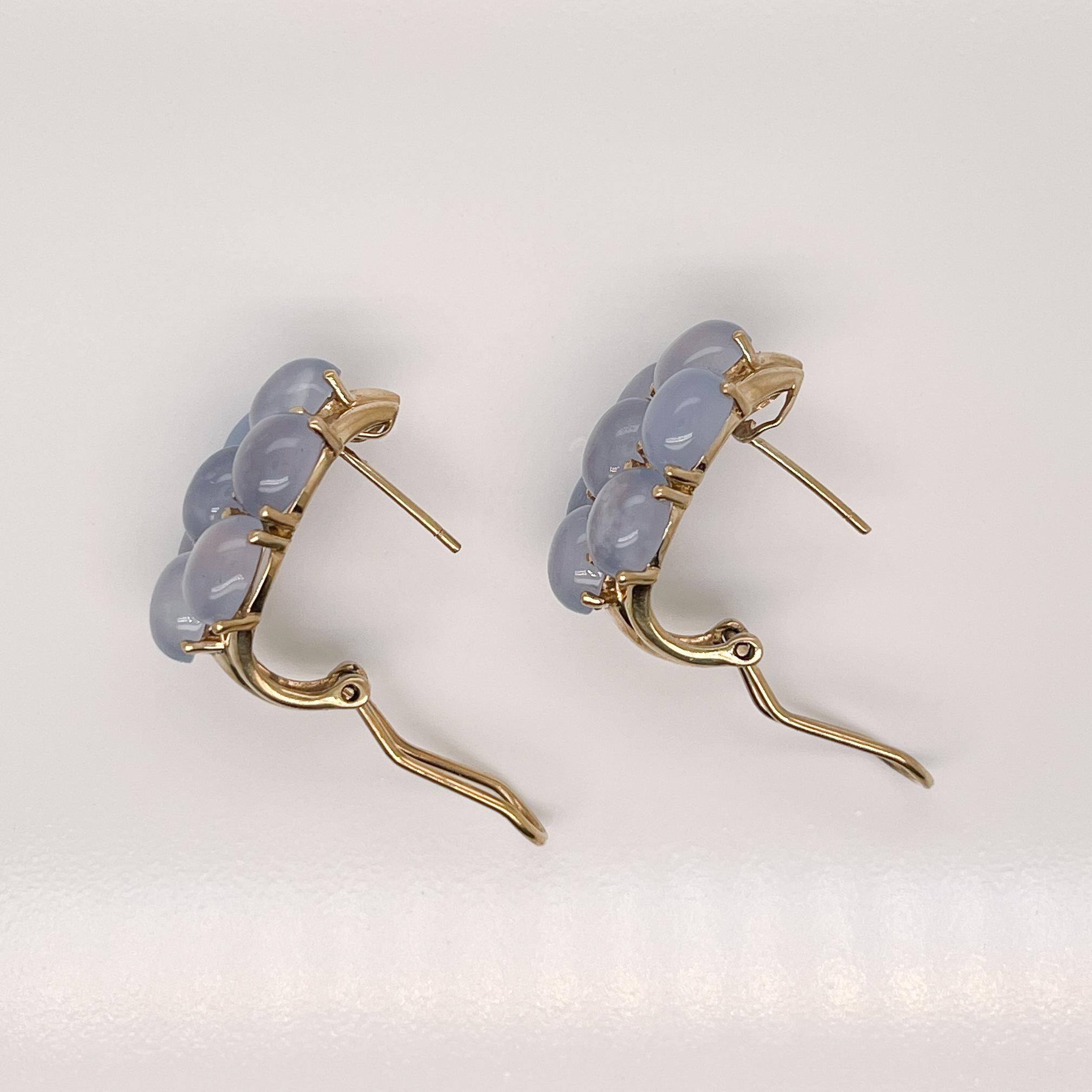 Retro 14K Gold & Moonstone Cabochon Earrings For Sale 4