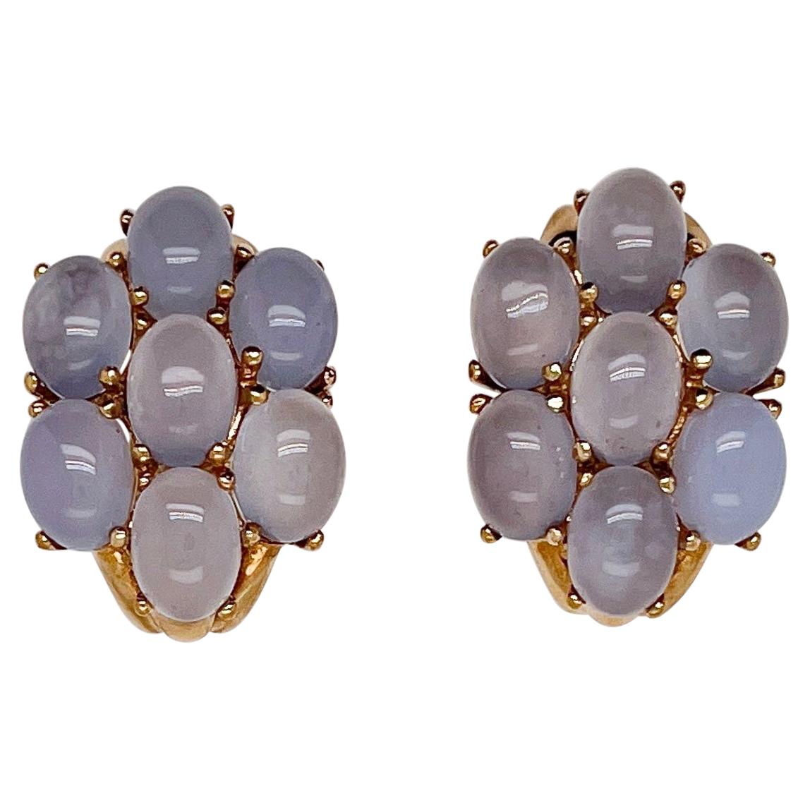 Retro 14K Gold & Moonstone Cabochon Earrings For Sale