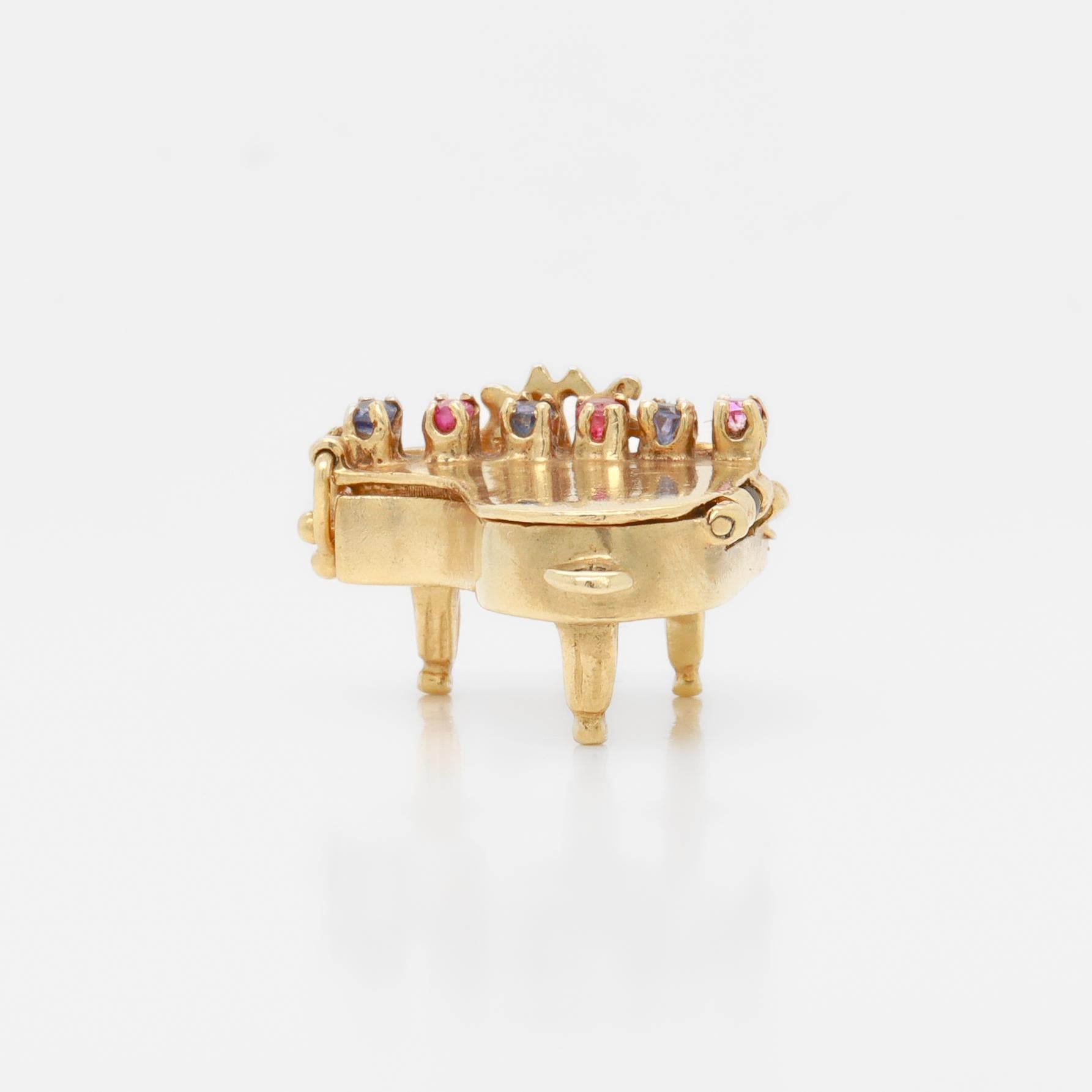 Retro 14k Gold & Multi-Gemstone Piano Charm or Pendant For Sale 5
