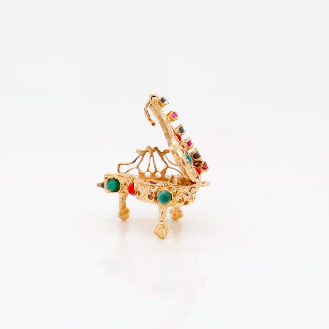 Retro 14k Gold & Multi-Gemstone Piano Charm or Pendant For Sale 5