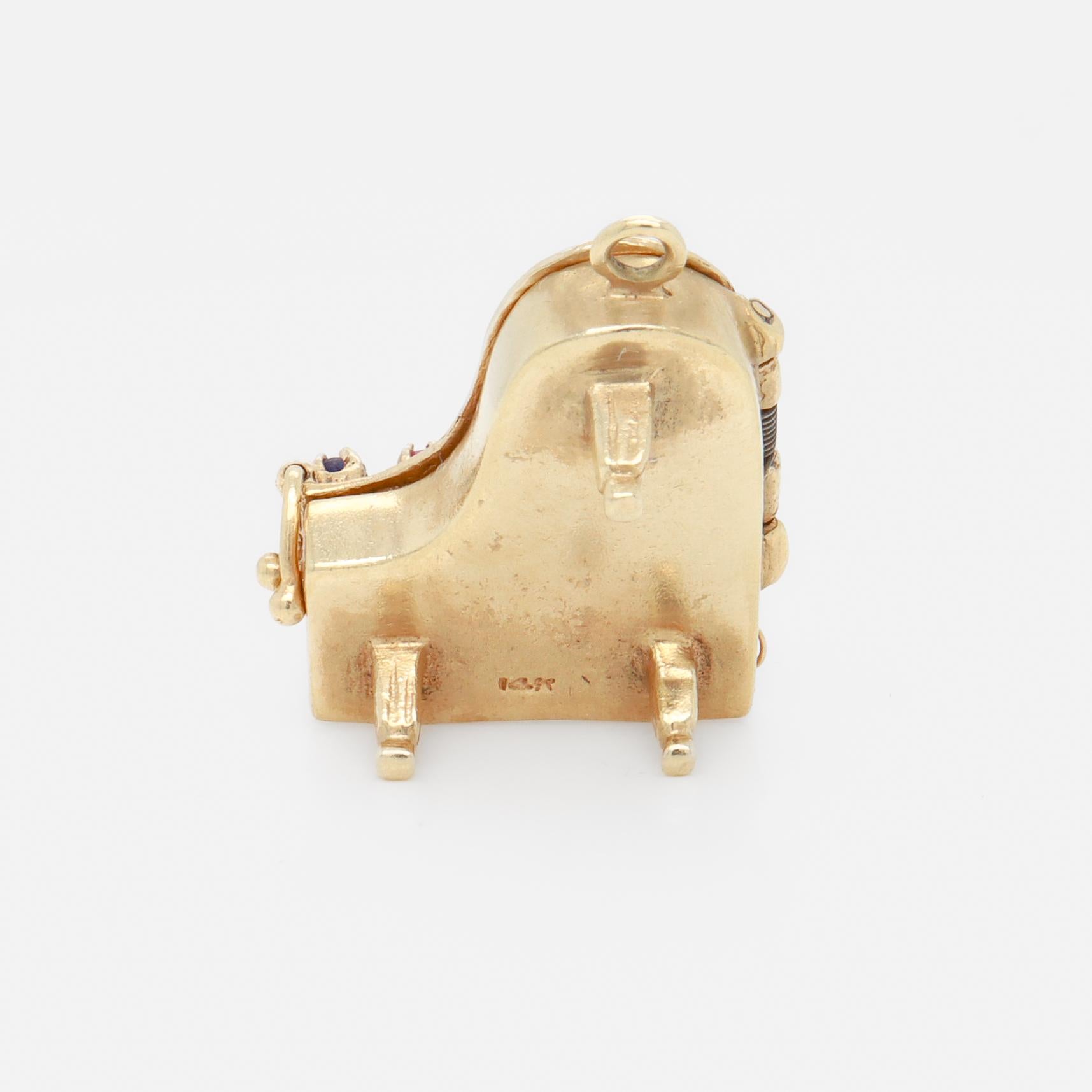 Retro 14k Gold & Multi-Gemstone Piano Charm or Pendant For Sale 8