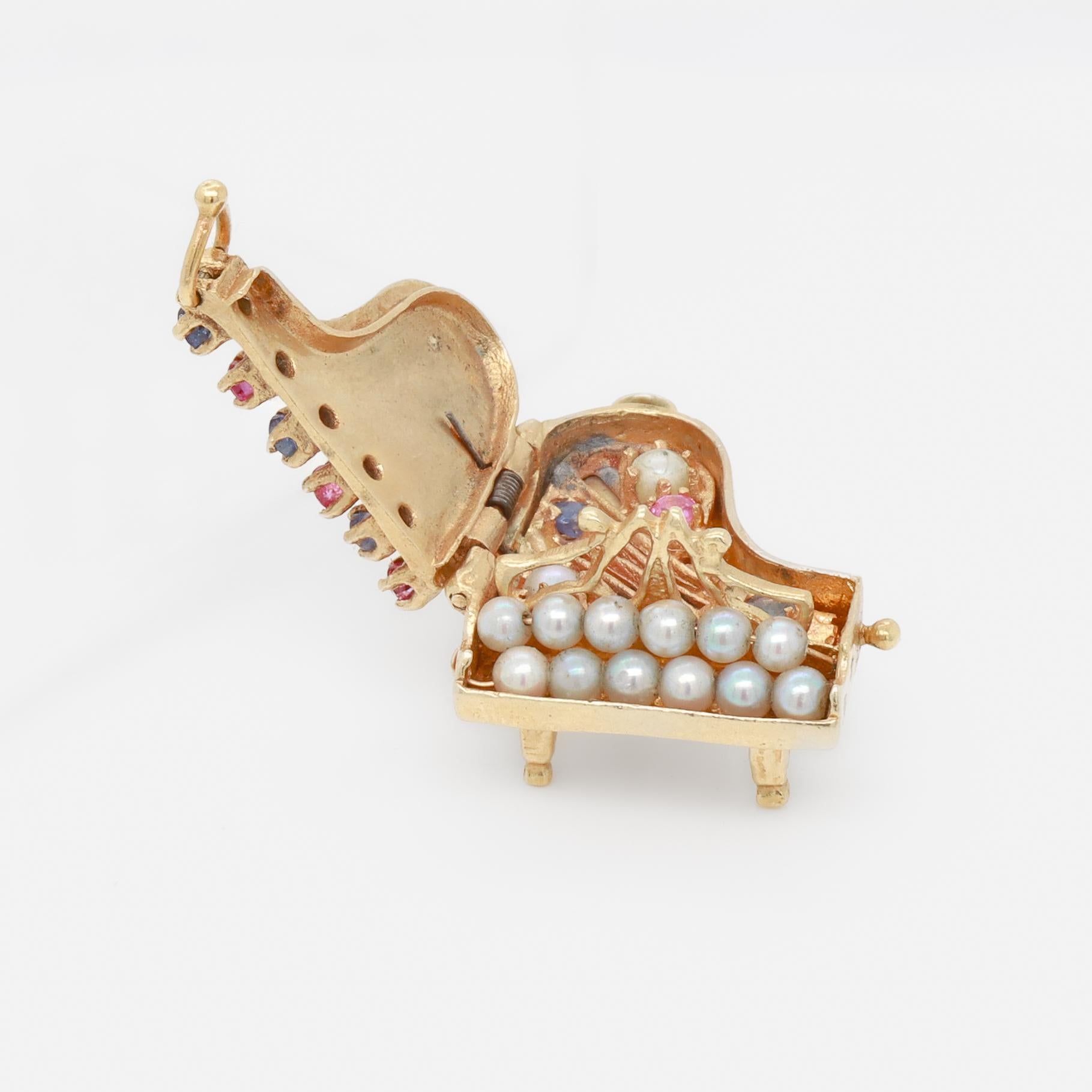 Retro 14k Gold & Multi-Gemstone Piano Charm or Pendant For Sale 9