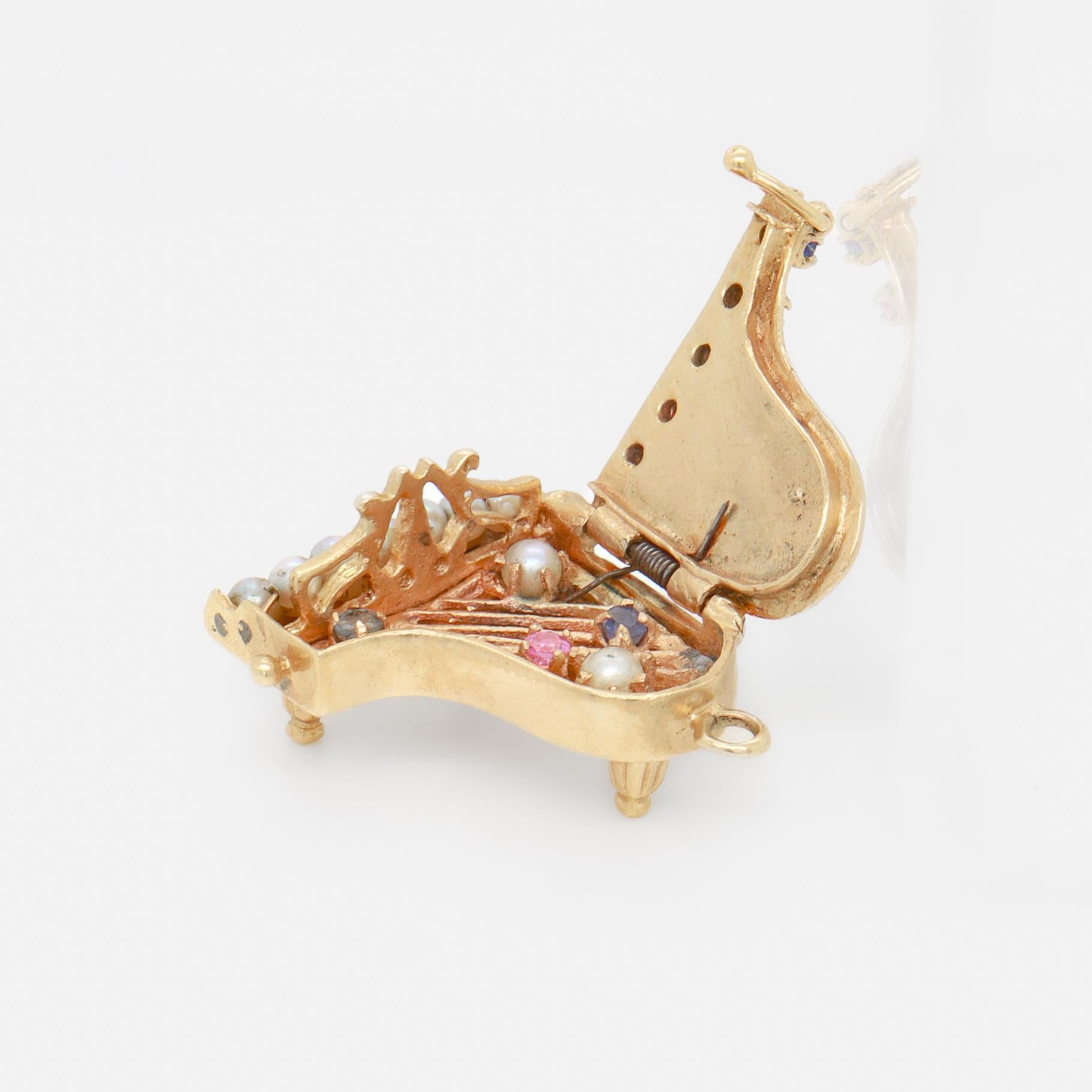 Retro 14k Gold & Multi-Gemstone Piano Charm or Pendant For Sale 10