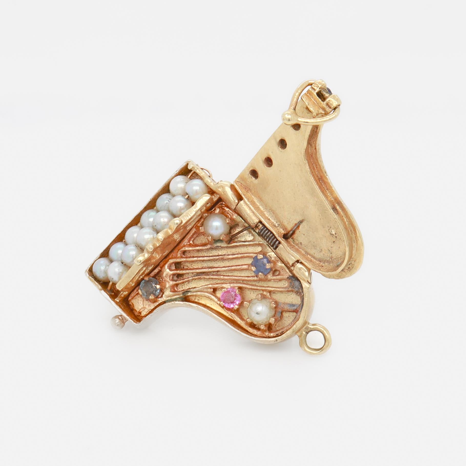 Retro 14k Gold & Multi-Gemstone Piano Charm or Pendant For Sale 11