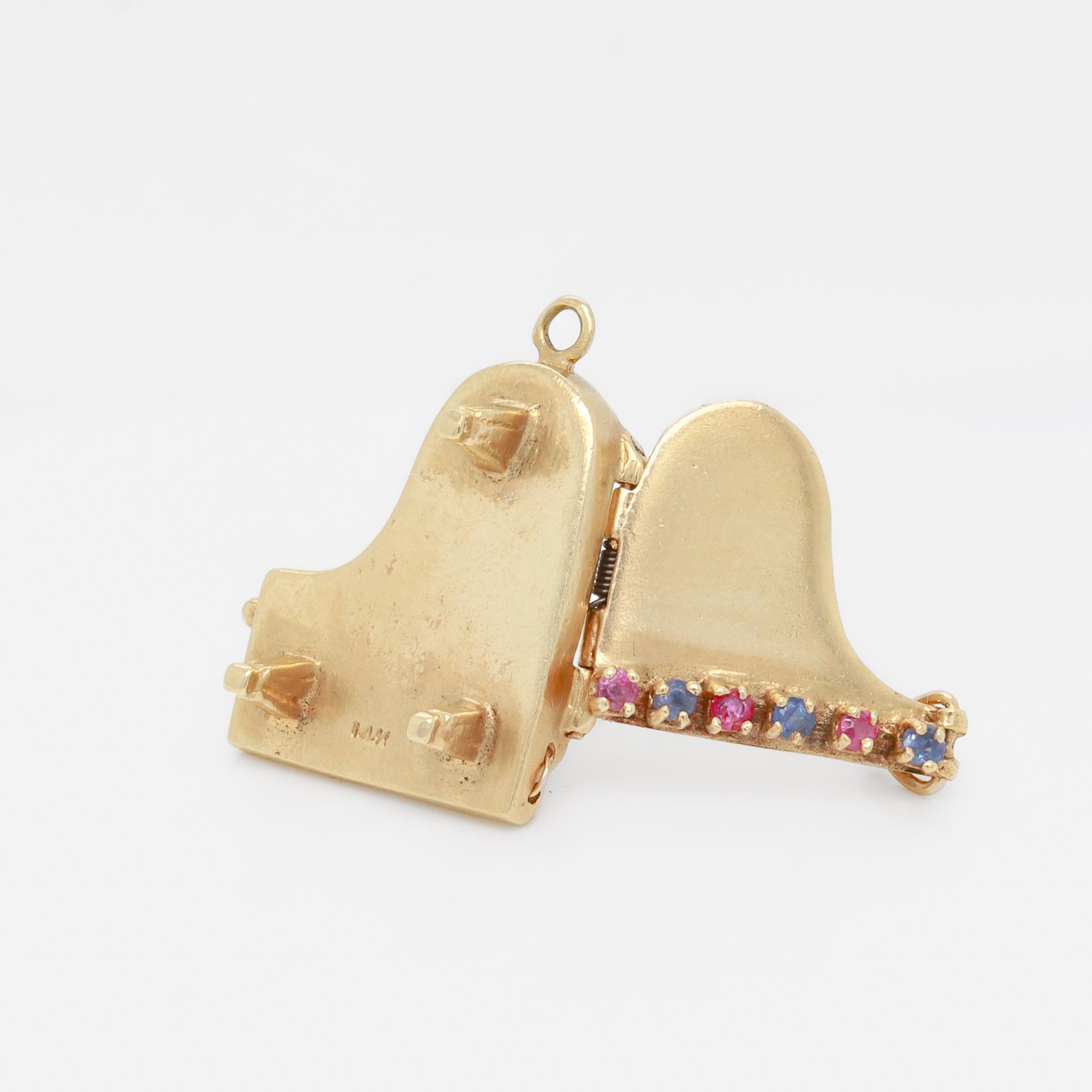 Retro 14k Gold & Multi-Gemstone Piano Charm or Pendant For Sale 12