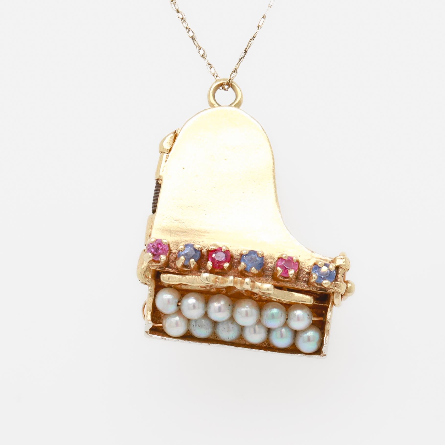 Retro 14k Gold & Multi-Gemstone Piano Charm or Pendant For Sale 13