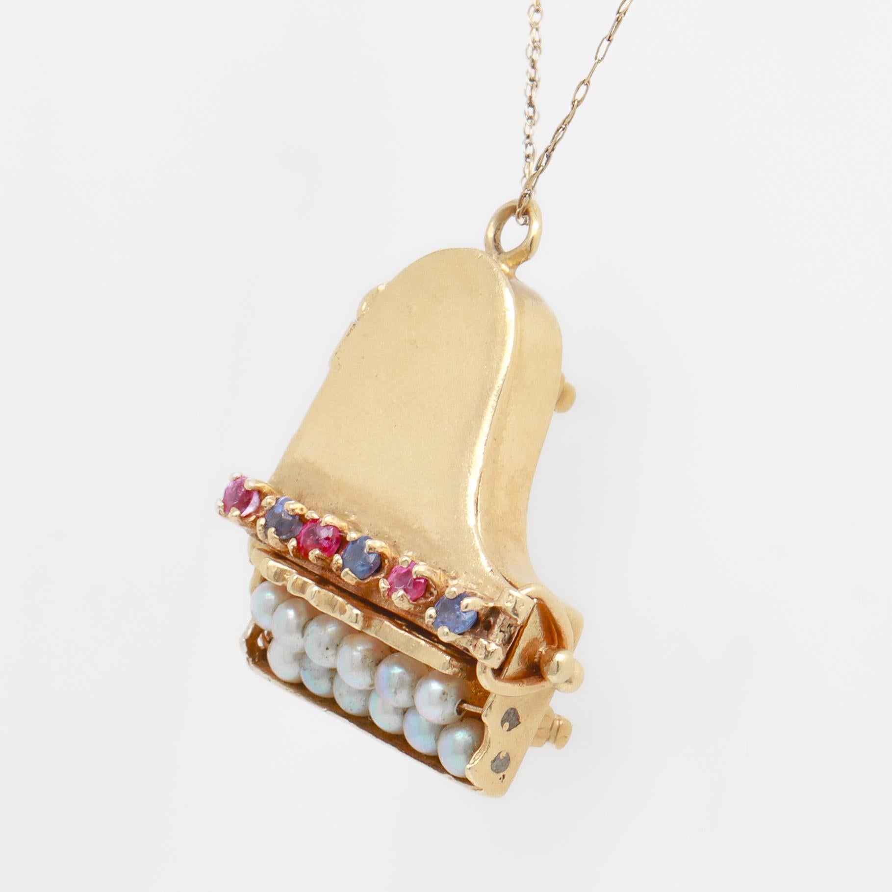 Retro 14k Gold & Multi-Gemstone Piano Charm or Pendant For Sale 14