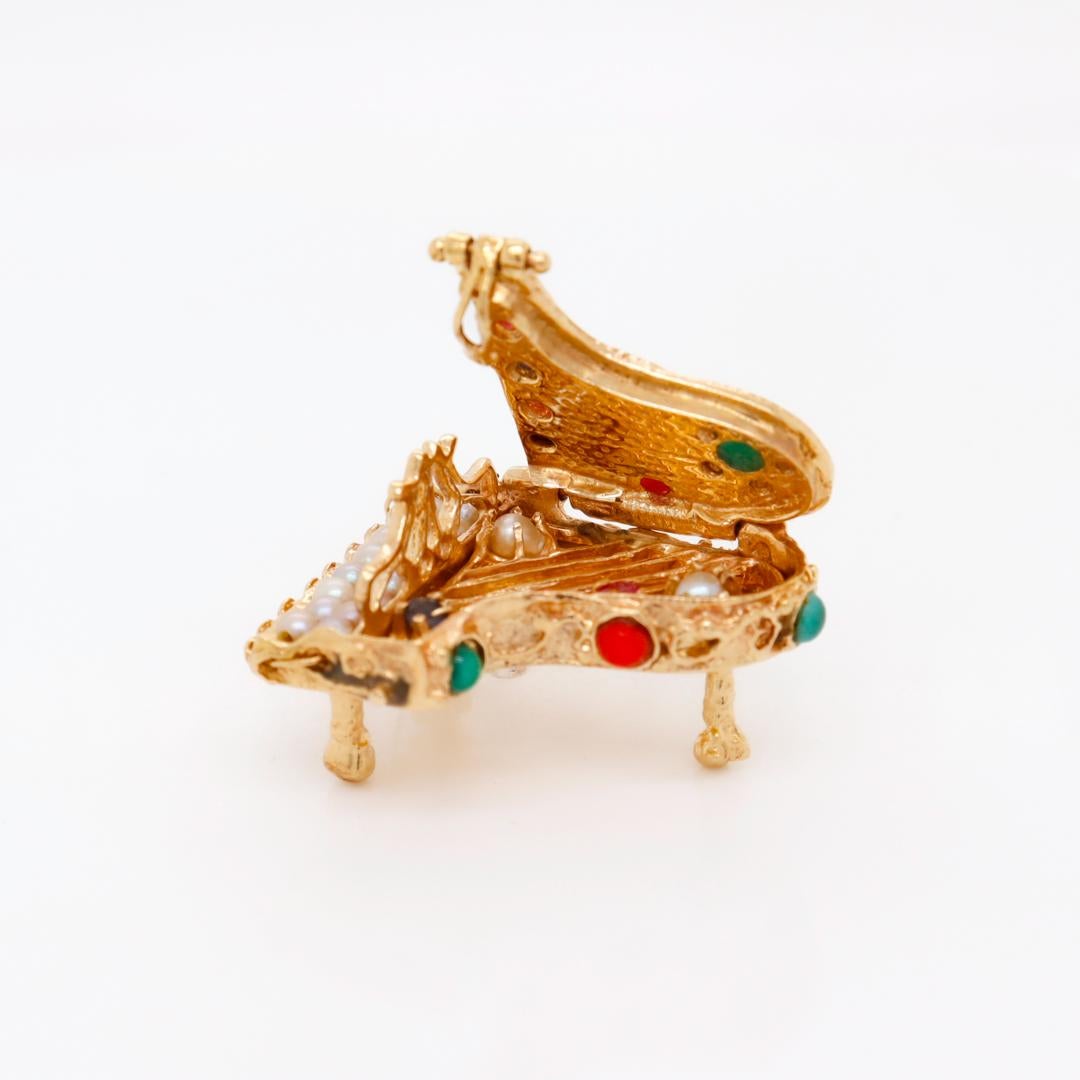Round Cut Retro 14k Gold & Multi-Gemstone Piano Charm or Pendant