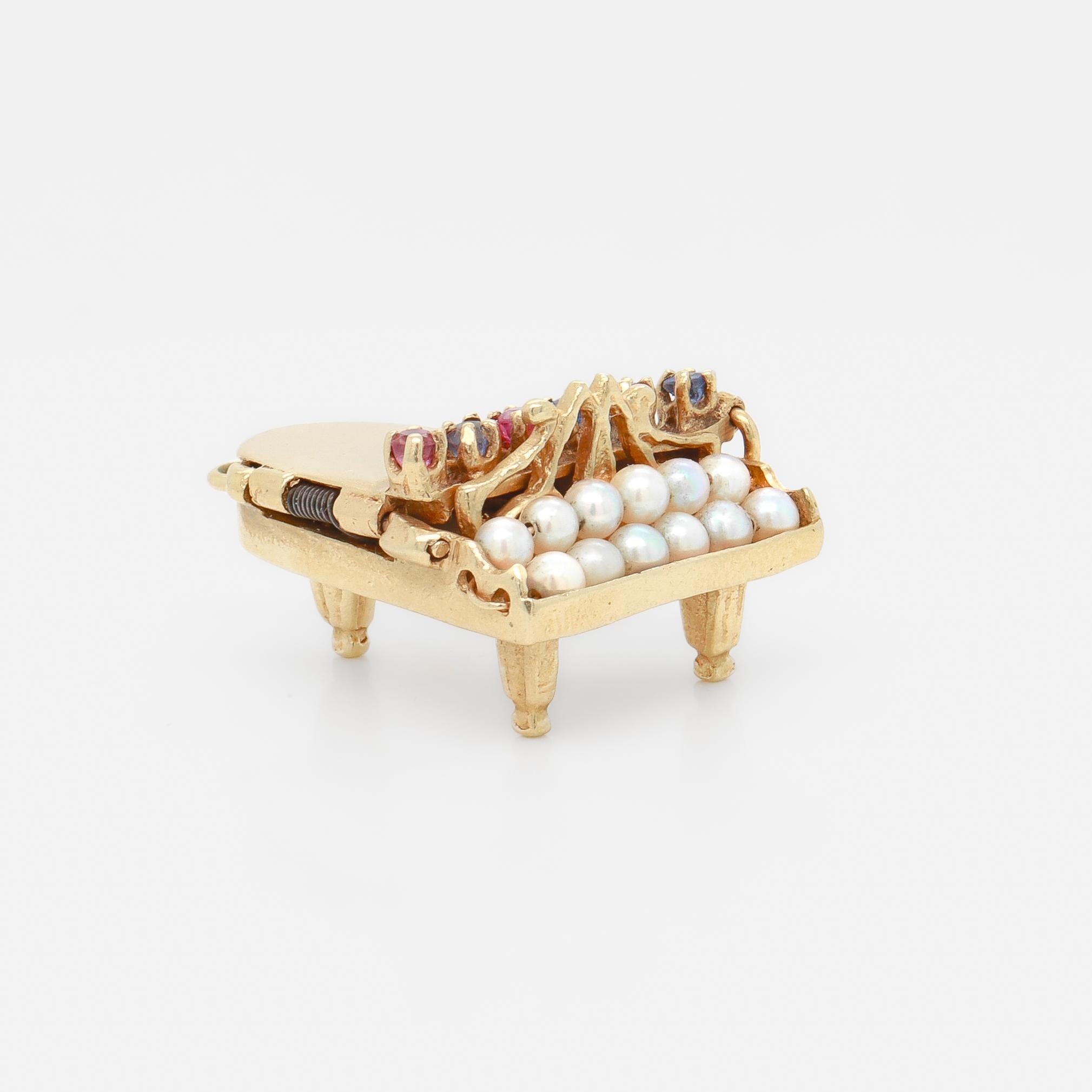 Retro 14k Gold & Multi-Gemstone Piano Charm or Pendant In Good Condition For Sale In Philadelphia, PA