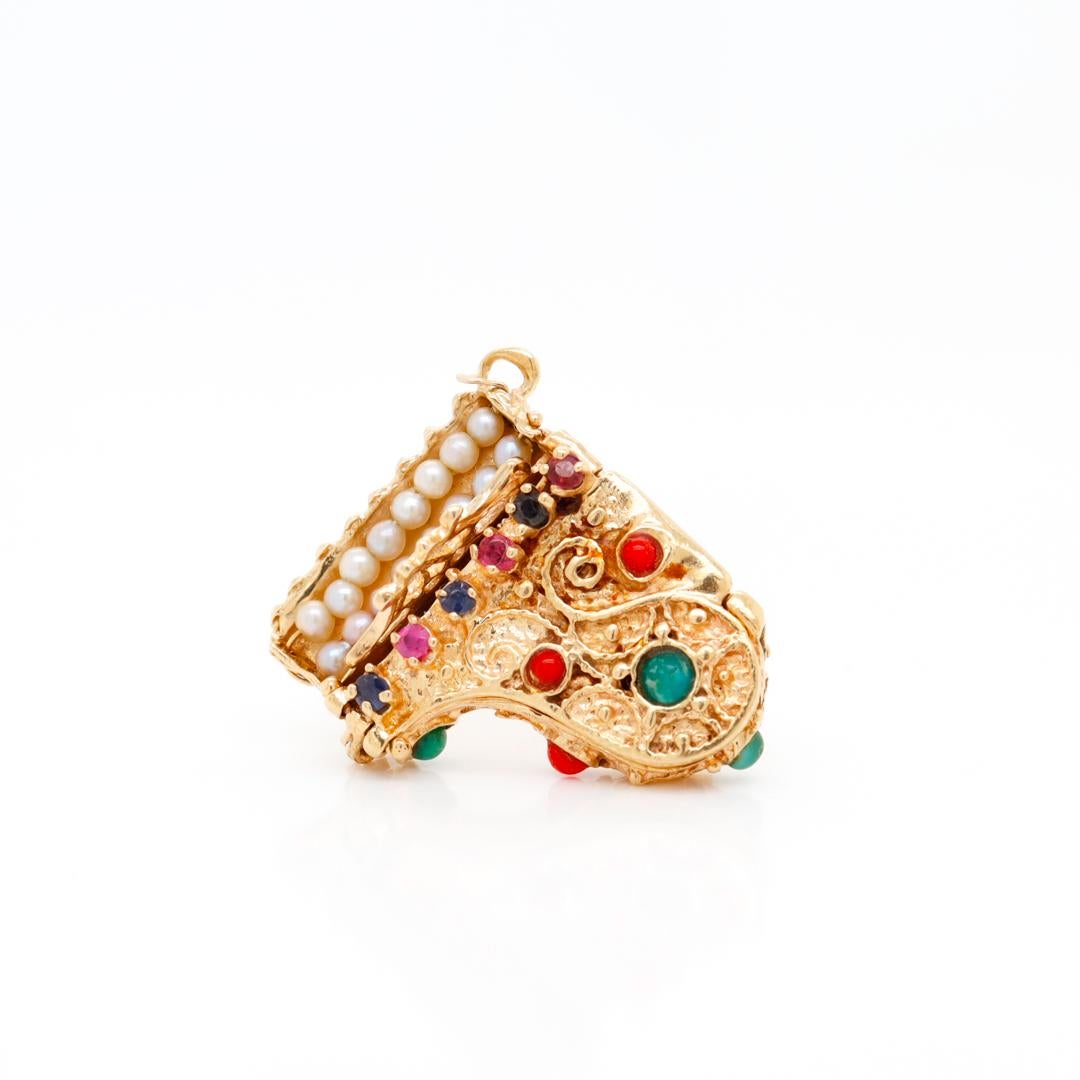 Retro 14k Gold & Multi-Gemstone Piano Charm or Pendant In Good Condition For Sale In Philadelphia, PA