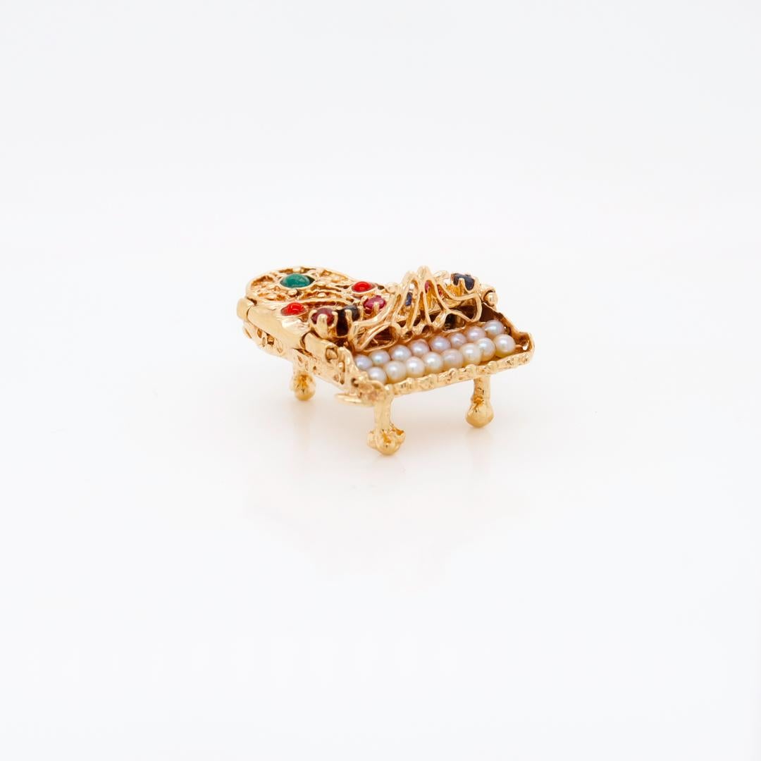 Women's Retro 14k Gold & Multi-Gemstone Piano Charm or Pendant For Sale