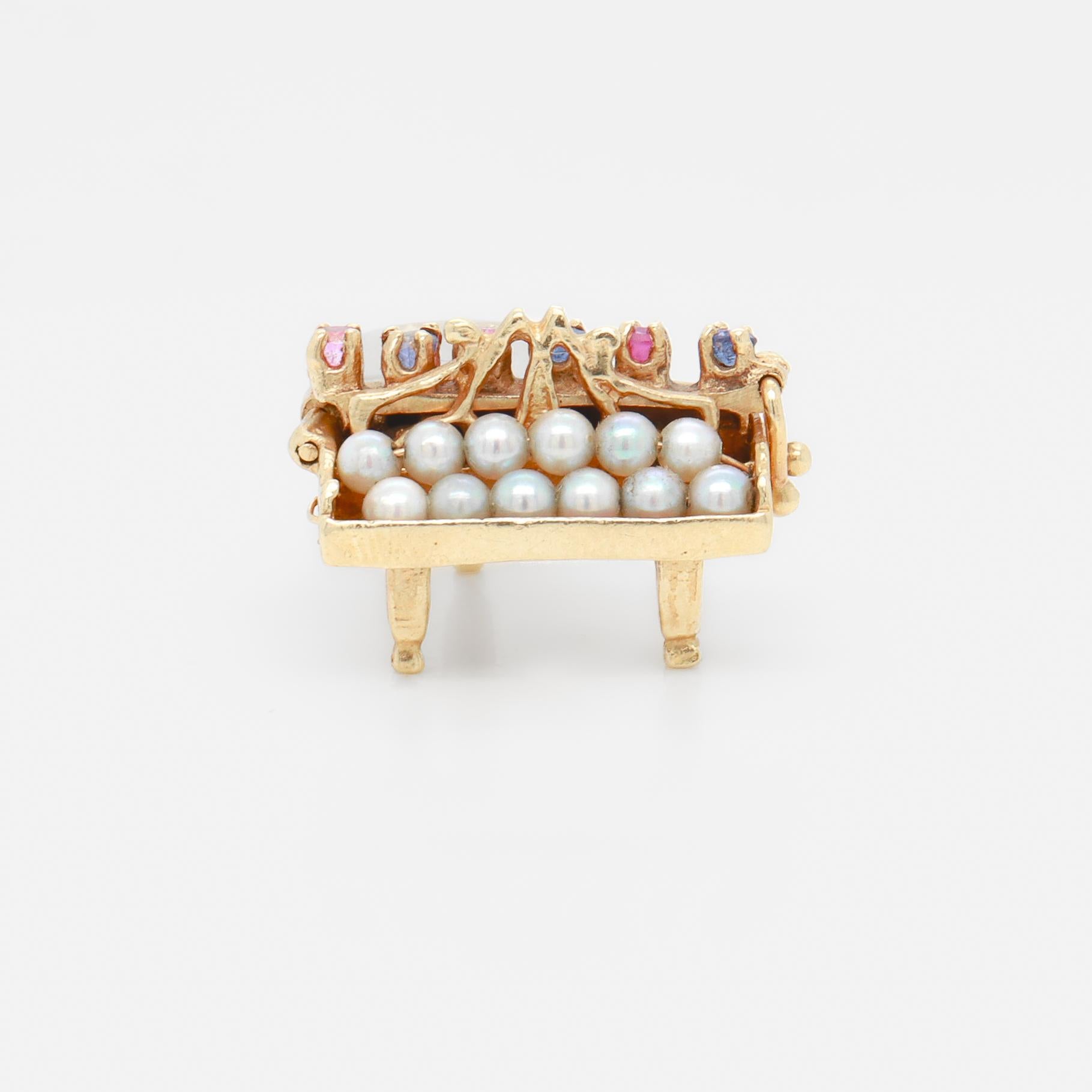 Retro 14k Gold & Multi-Gemstone Piano Charm or Pendant For Sale 1