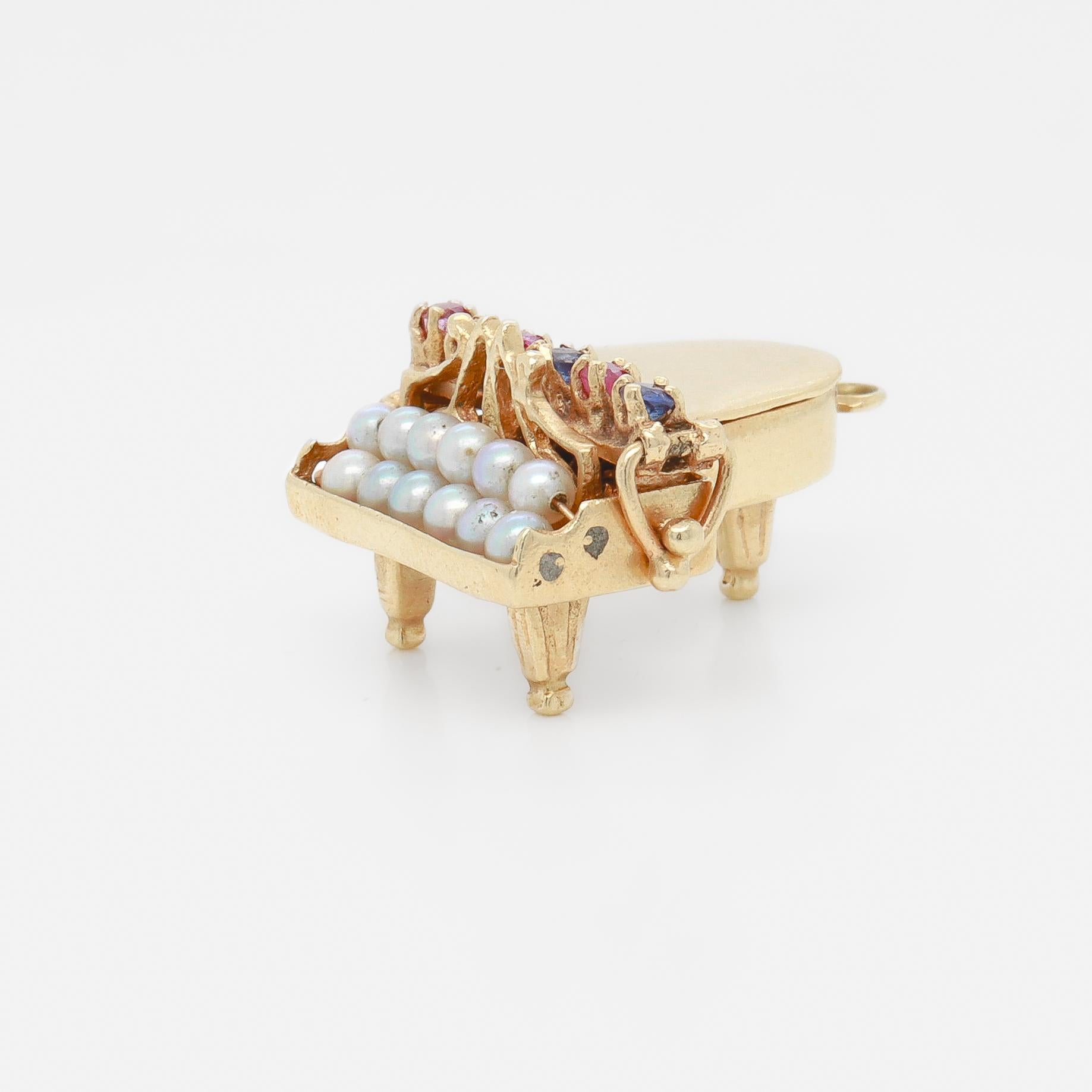 Retro 14k Gold & Multi-Gemstone Piano Charm or Pendant For Sale 2