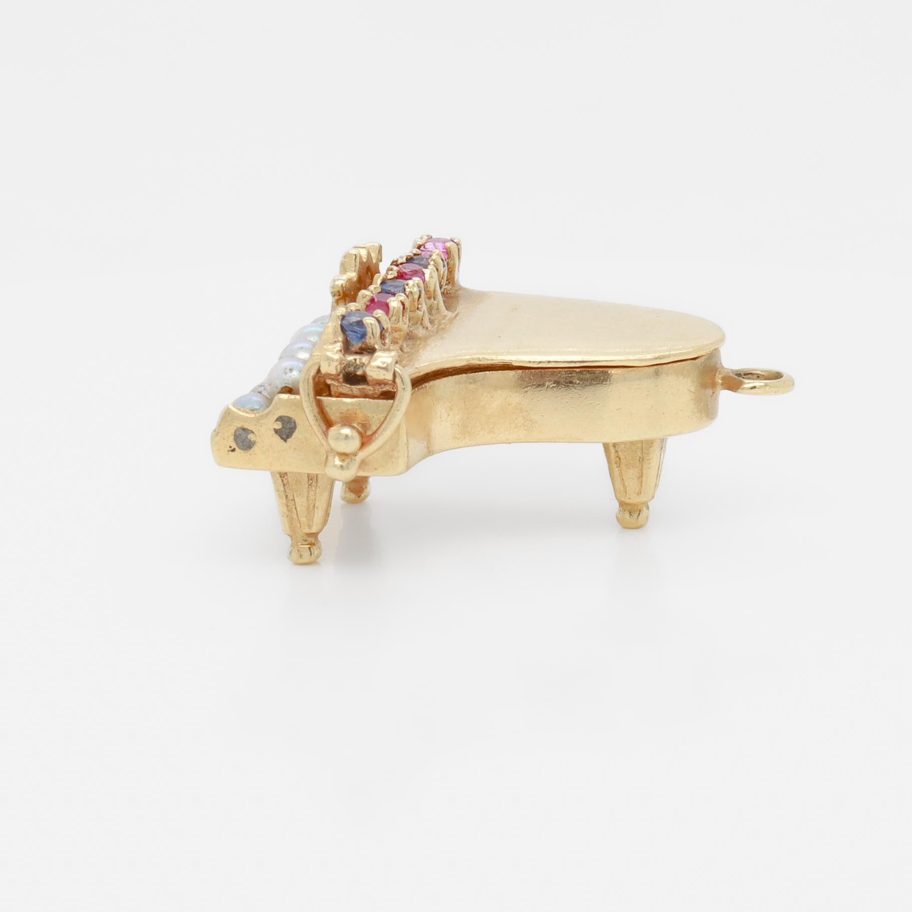 Retro 14k Gold & Multi-Gemstone Piano Charm or Pendant For Sale 3