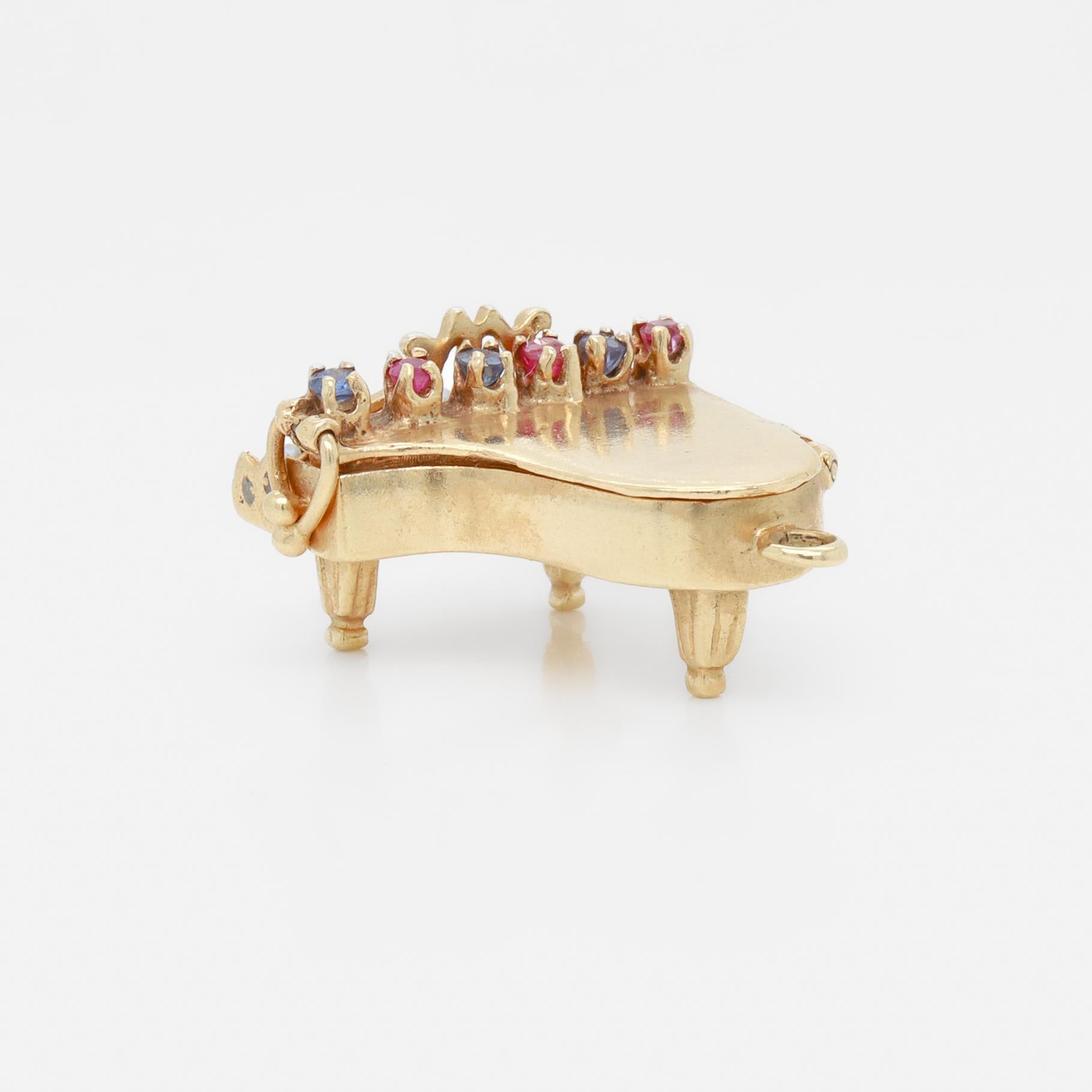 Retro 14k Gold & Multi-Gemstone Piano Charm or Pendant For Sale 4