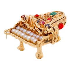 Retro 14k Gold & Multi-Gemstone Piano Charm or Pendant