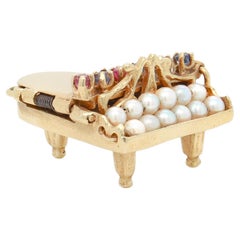 Retro 14k Gold & Multi-Gemstone Piano Charm or Pendant
