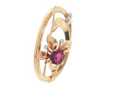 Retro 14k Gold Platinum & Palladium Diamond Flower Oval Pin Brooch