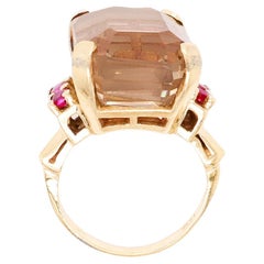 Retro 14K Gold, Quarz und Rubin Cocktail Ring