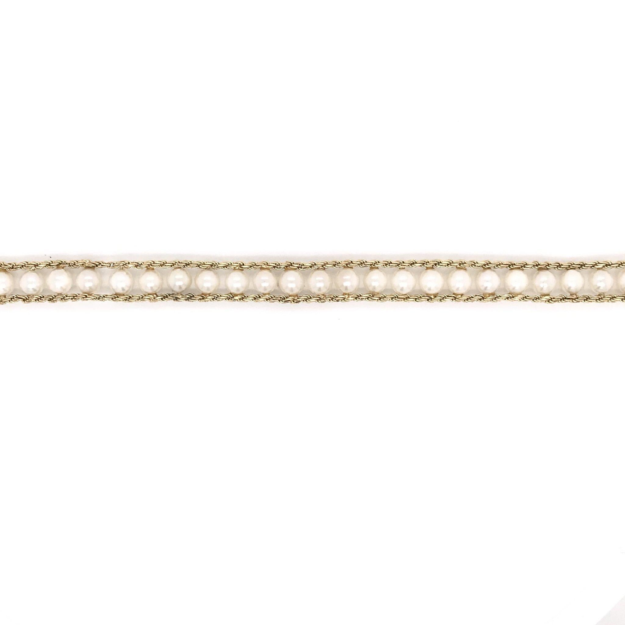 Retro 14K Gold Rope Pearl Bracelet In Good Condition In Montgomery, AL