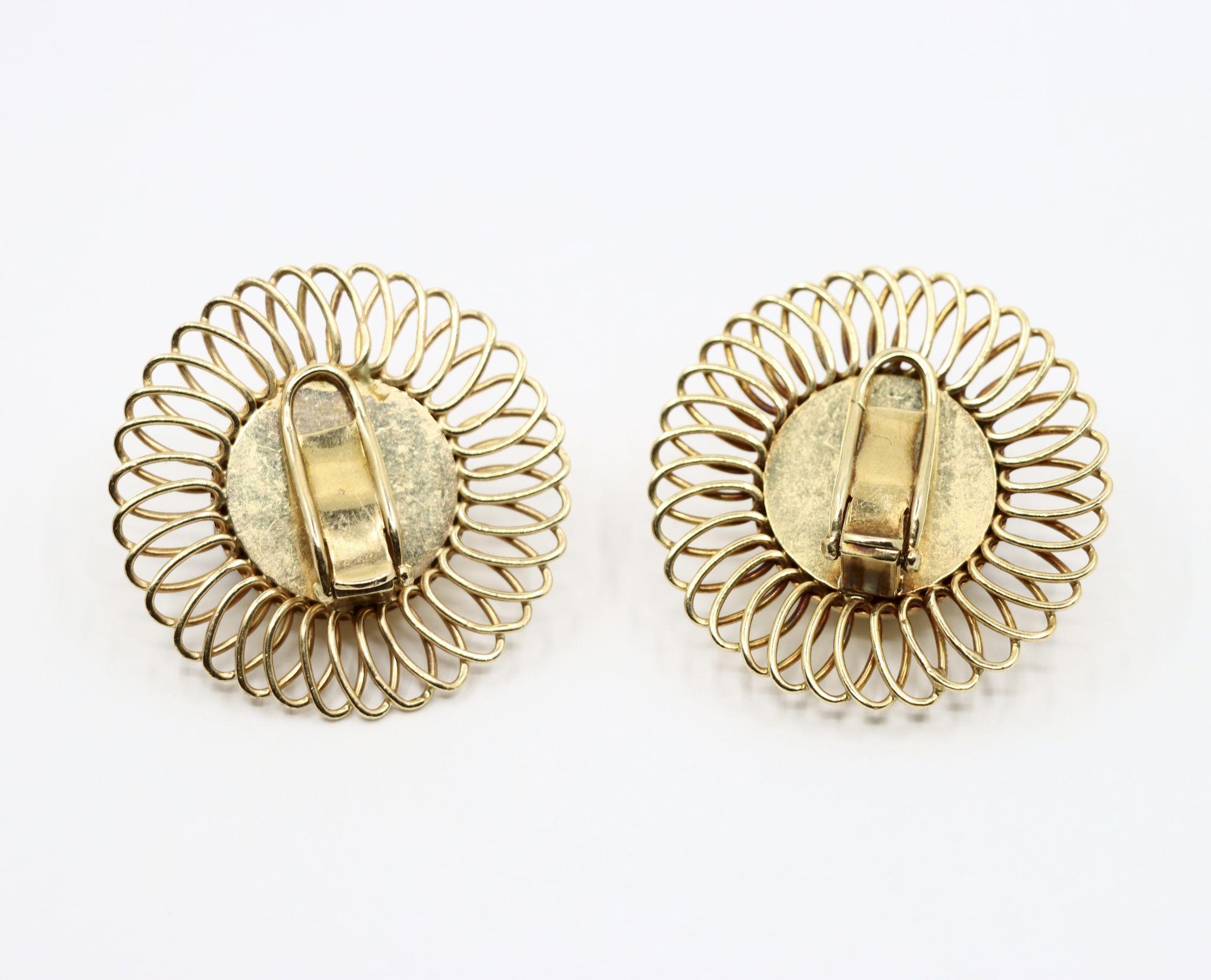 Retro 14K Gold Rubin Diamant Sonnenblume Ohrringe im Angebot 1