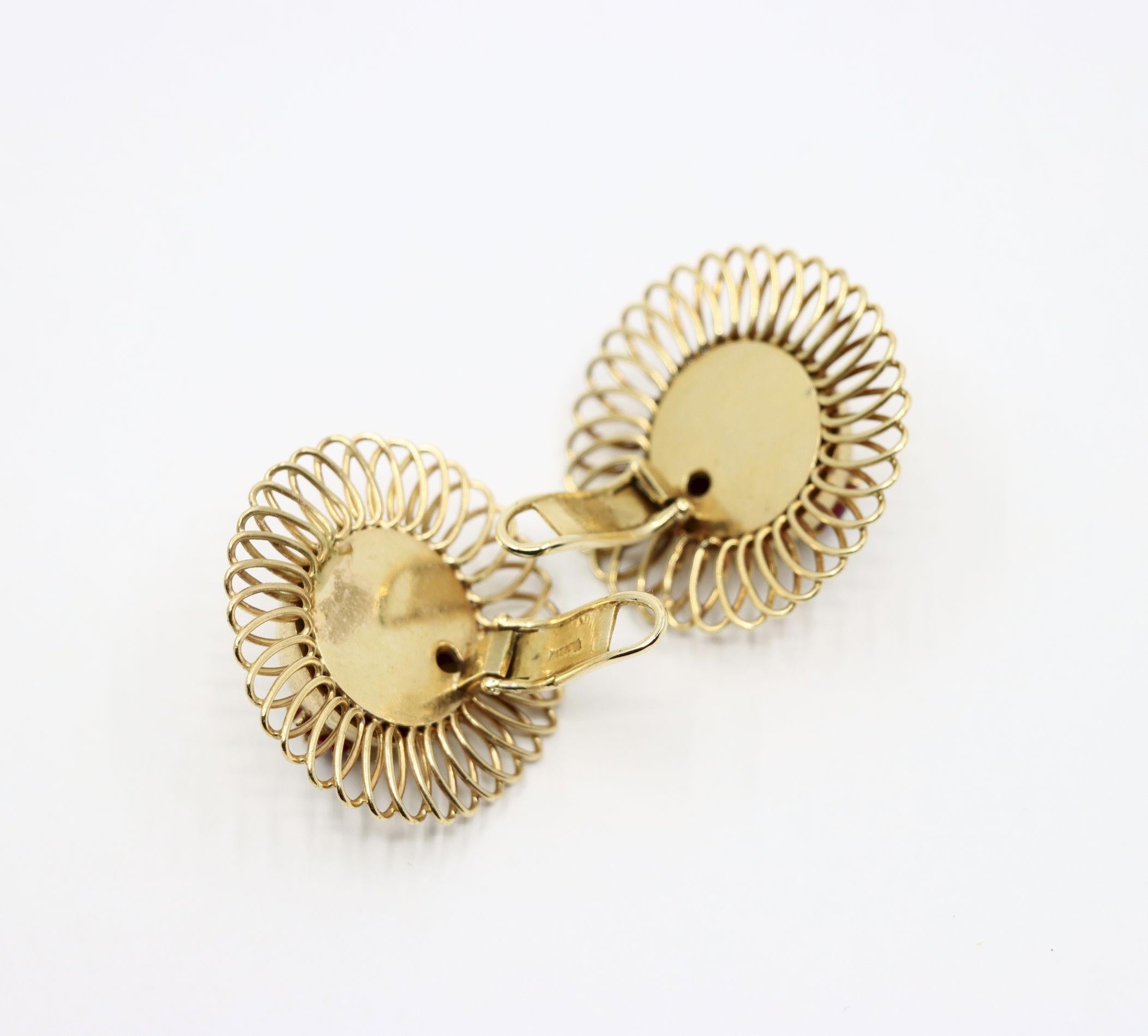 Retro 14K Gold Rubin Diamant Sonnenblume Ohrringe im Angebot 2
