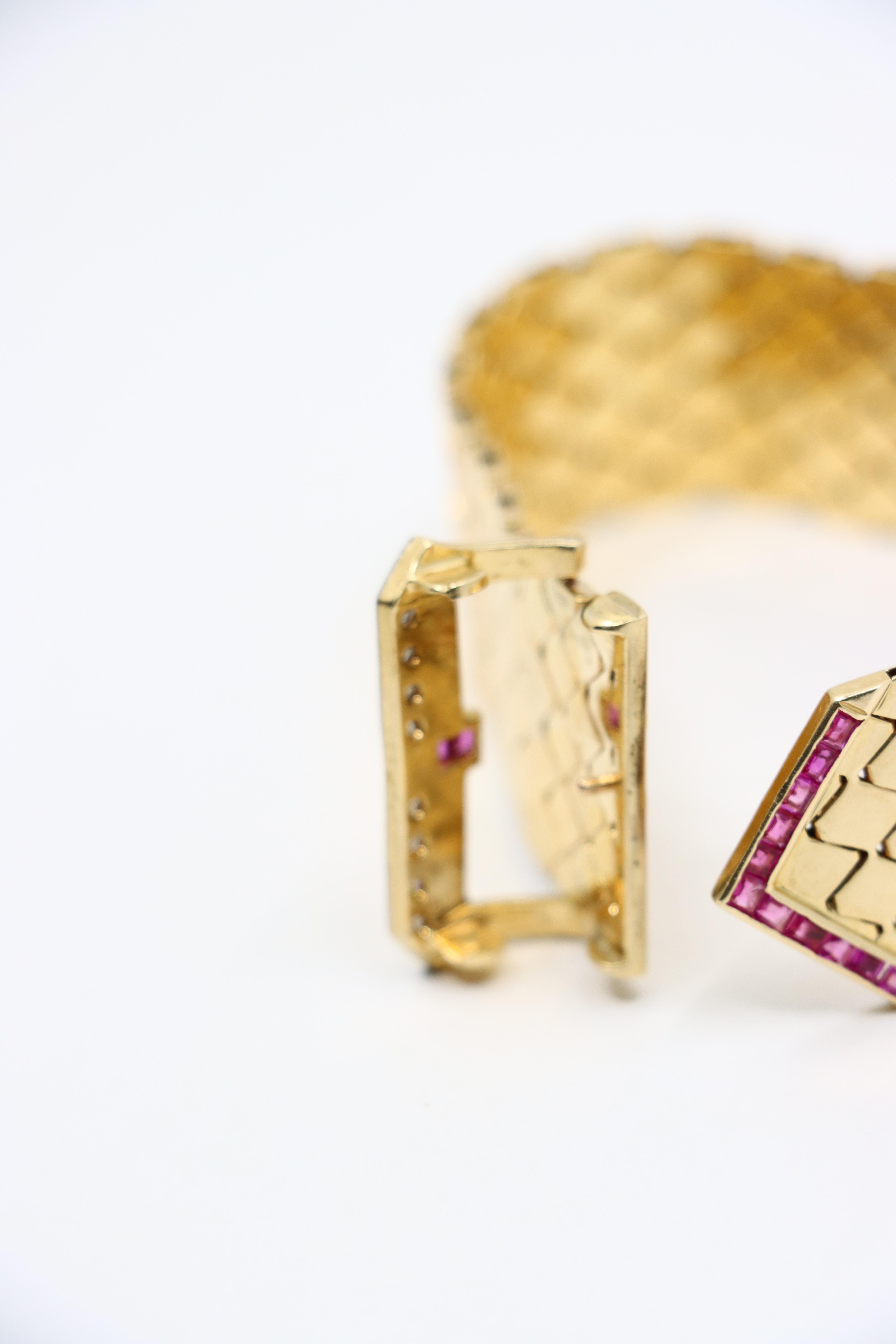 Retro 14K Gold Rubin-Diamanten-Schnalle-Armband im Angebot 5