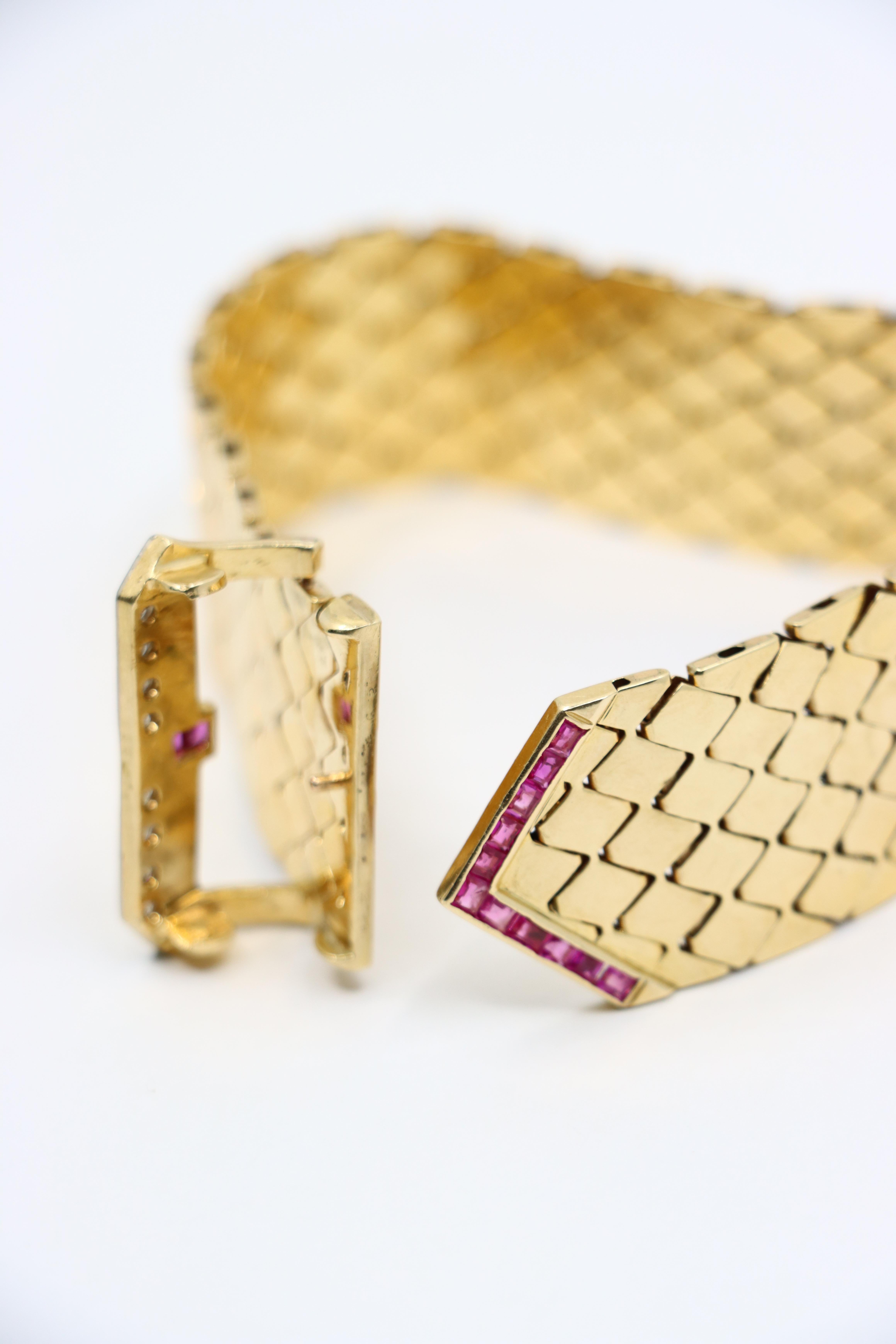 Retro 14K Gold Rubin-Diamanten-Schnalle-Armband im Angebot 6
