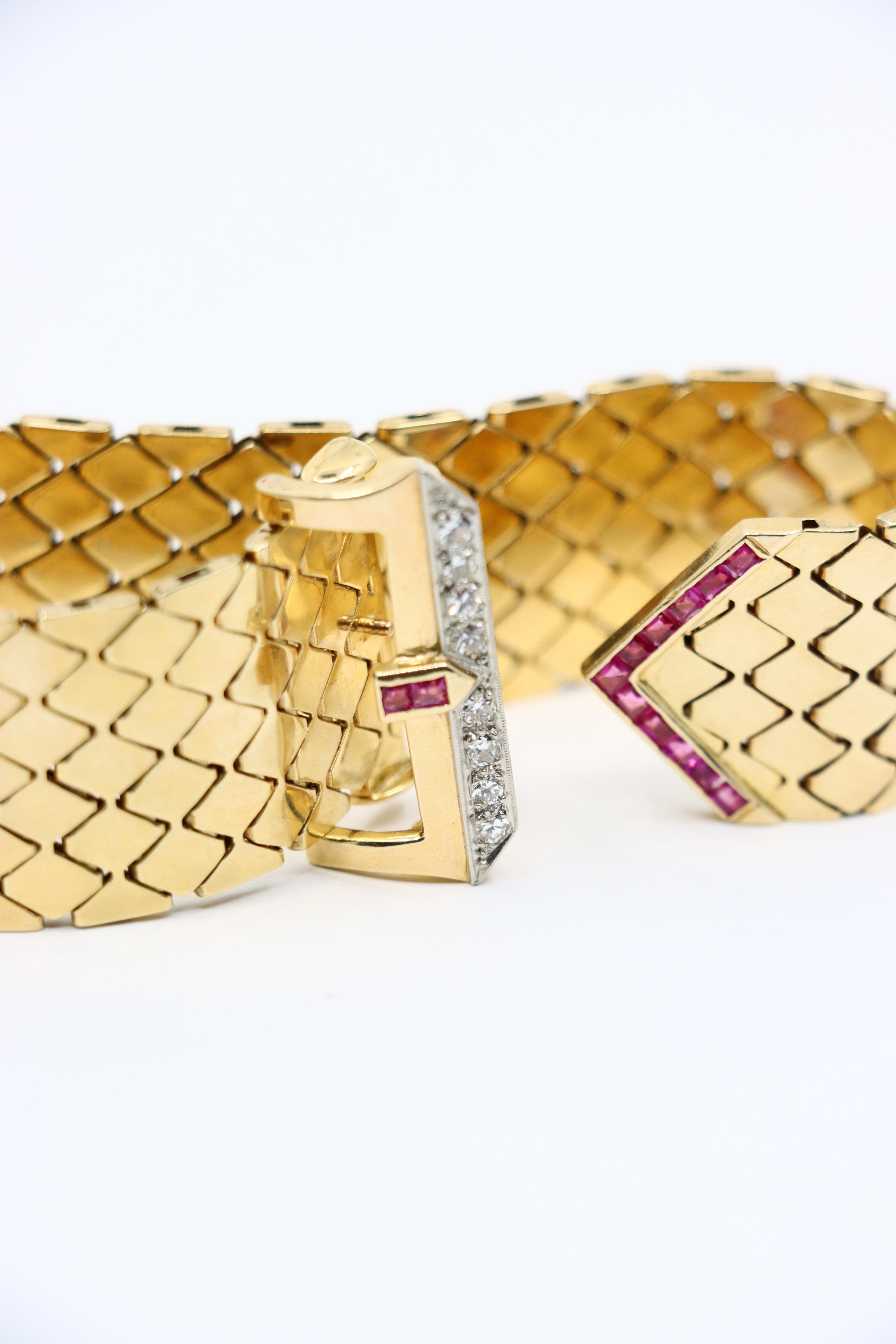 Retro 14K Gold Rubin-Diamanten-Schnalle-Armband im Angebot 7