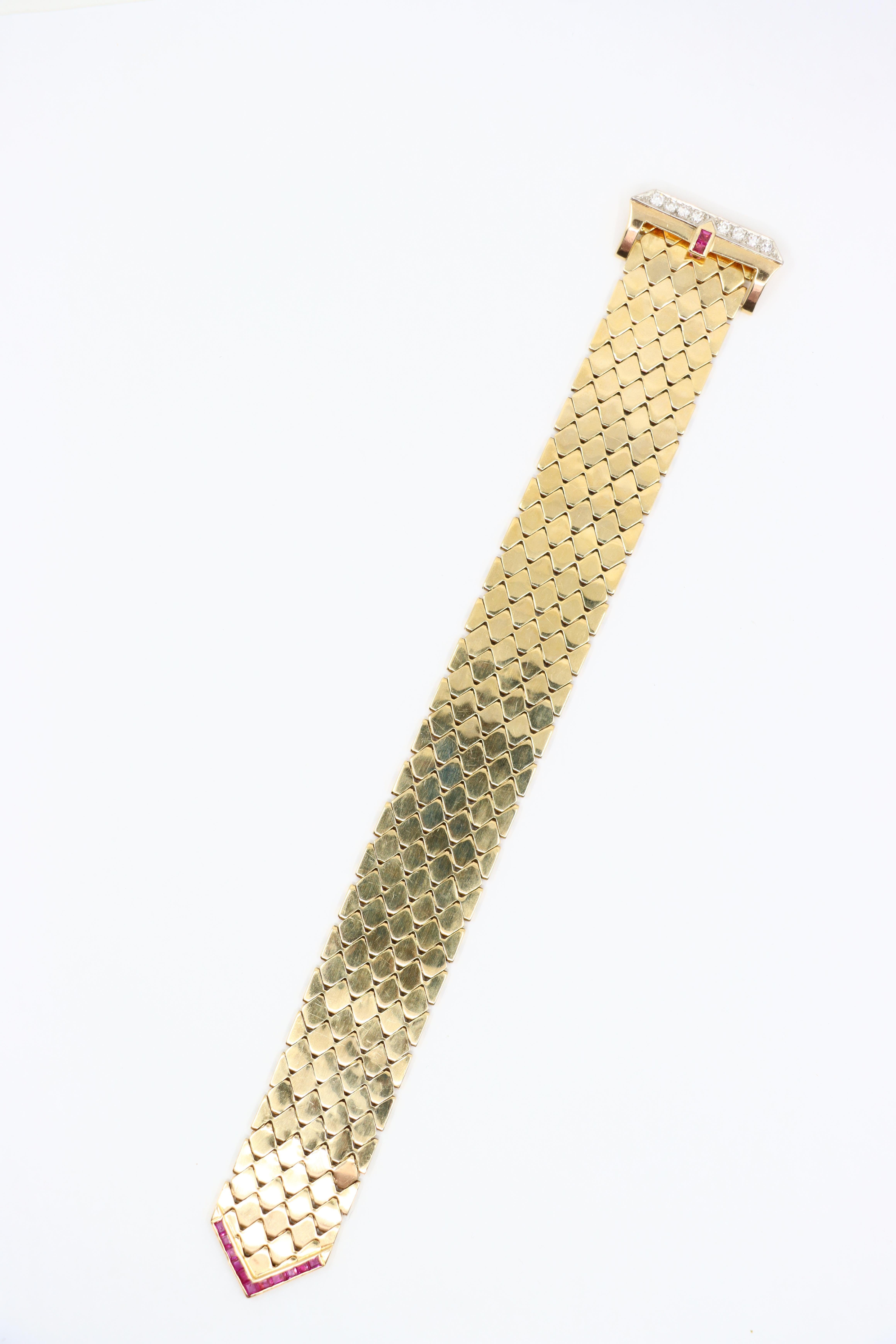 Retro 14K Gold Rubin-Diamanten-Schnalle-Armband im Angebot 1