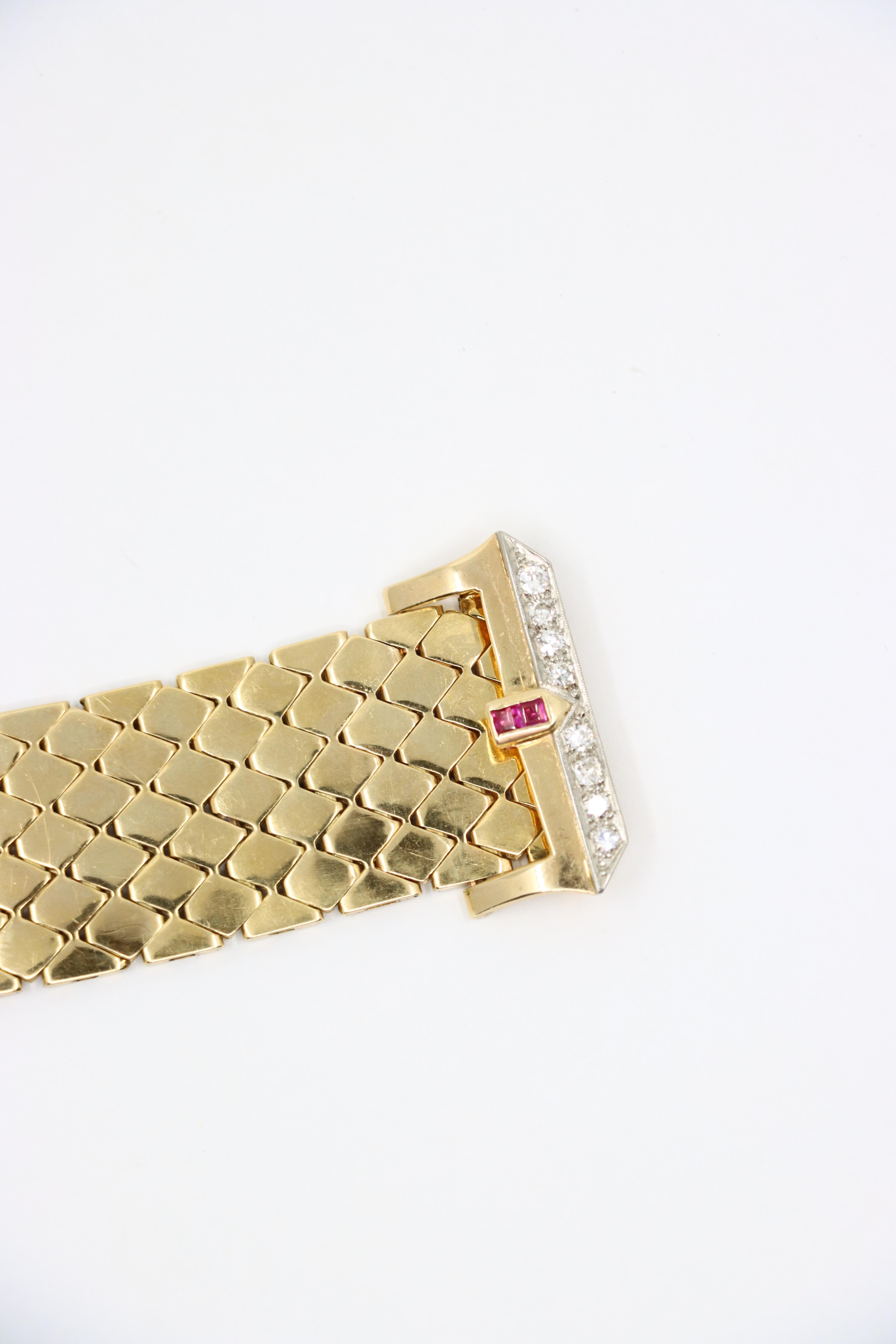 Retro 14K Gold Rubin-Diamanten-Schnalle-Armband im Angebot 3