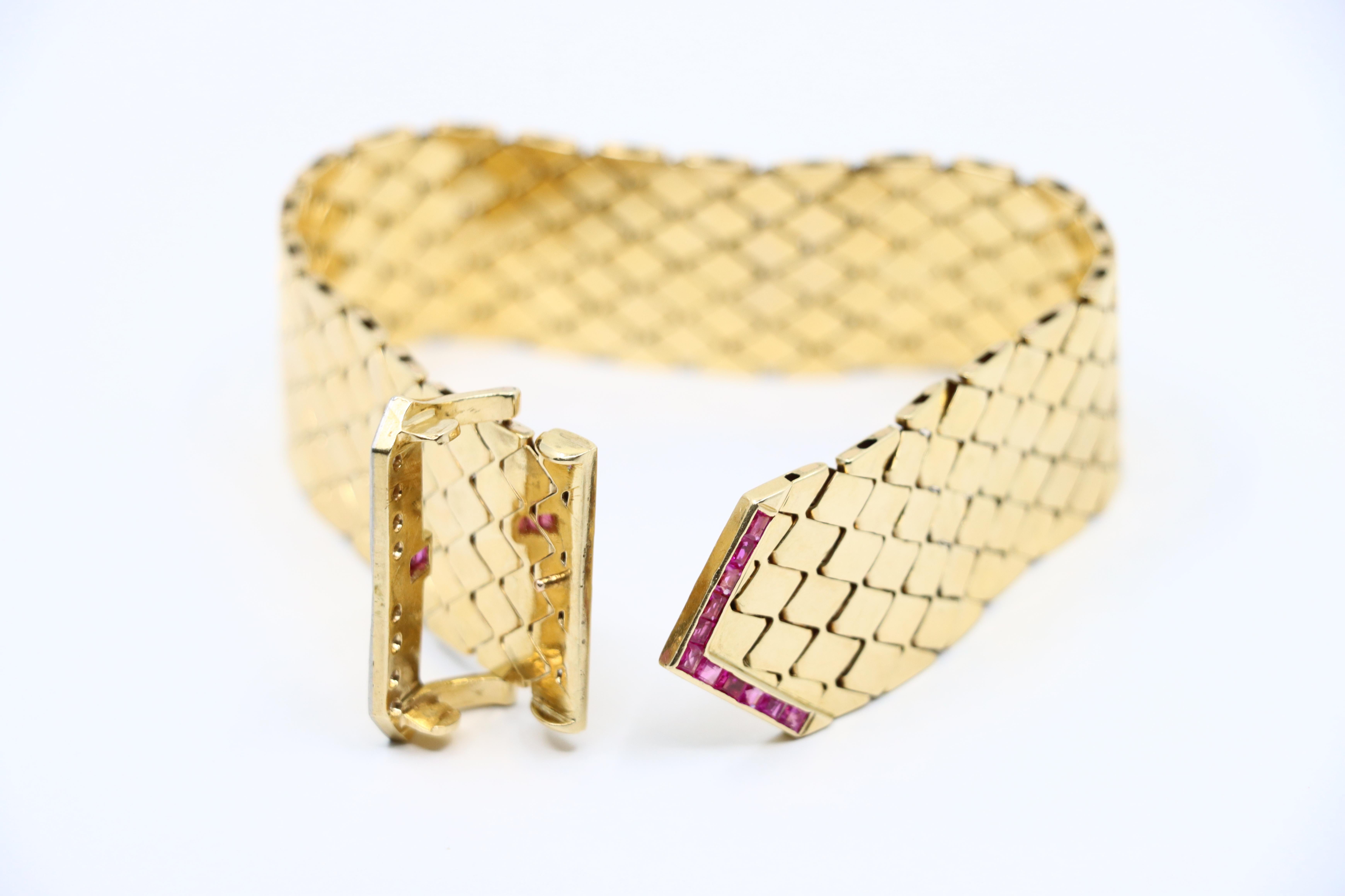 Retro 14K Gold Rubin-Diamanten-Schnalle-Armband im Angebot 4