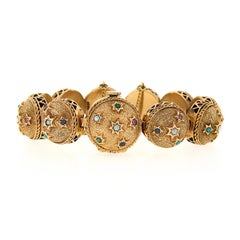 Retro 14k Gold Rubin & Saphir Gemmete Texturierte Kugel Link Armband Armbanduhr