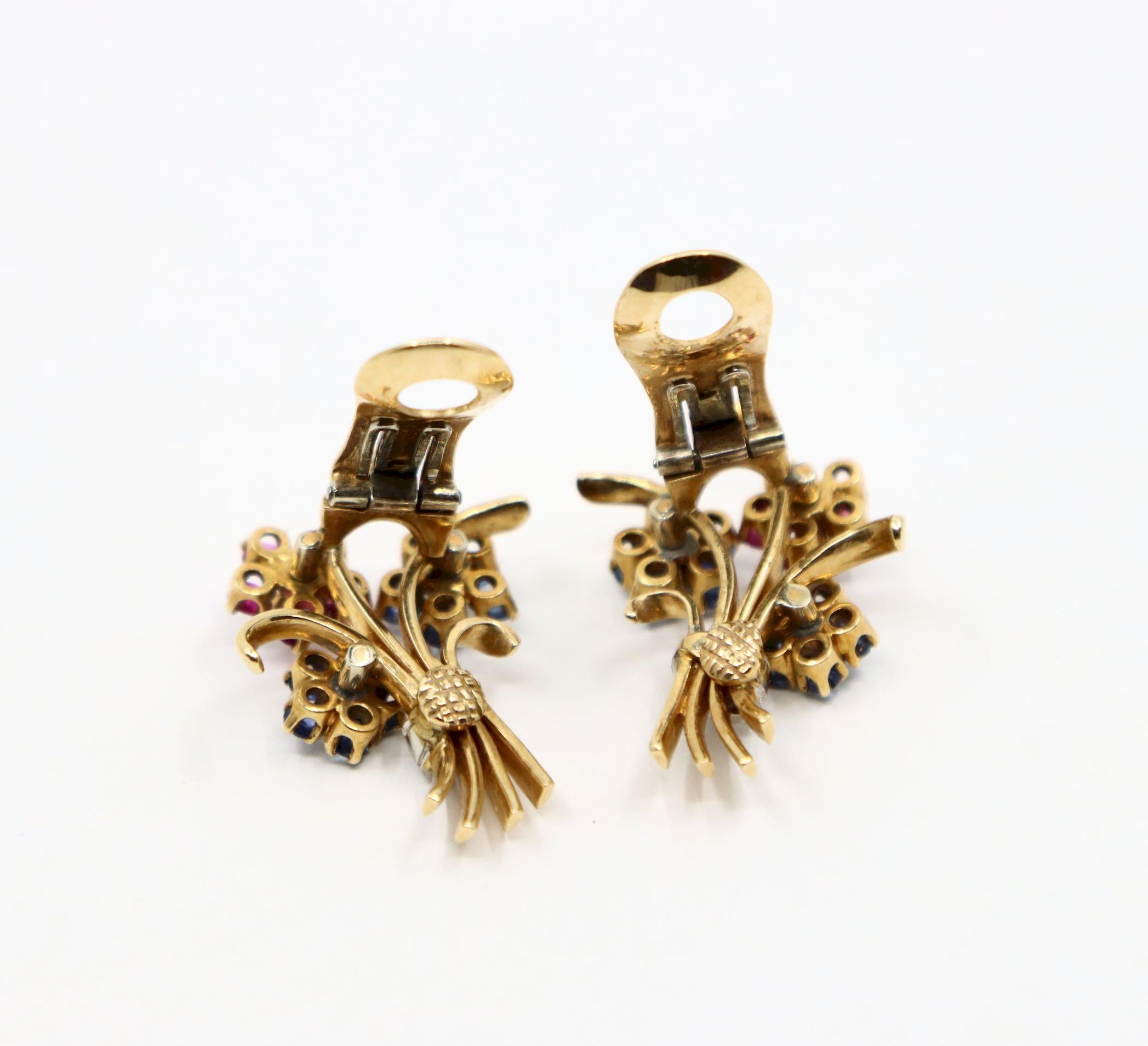 Orecchini retrò in oro 14K con zaffiro e diamante a bouquet di fiori in vendita 6