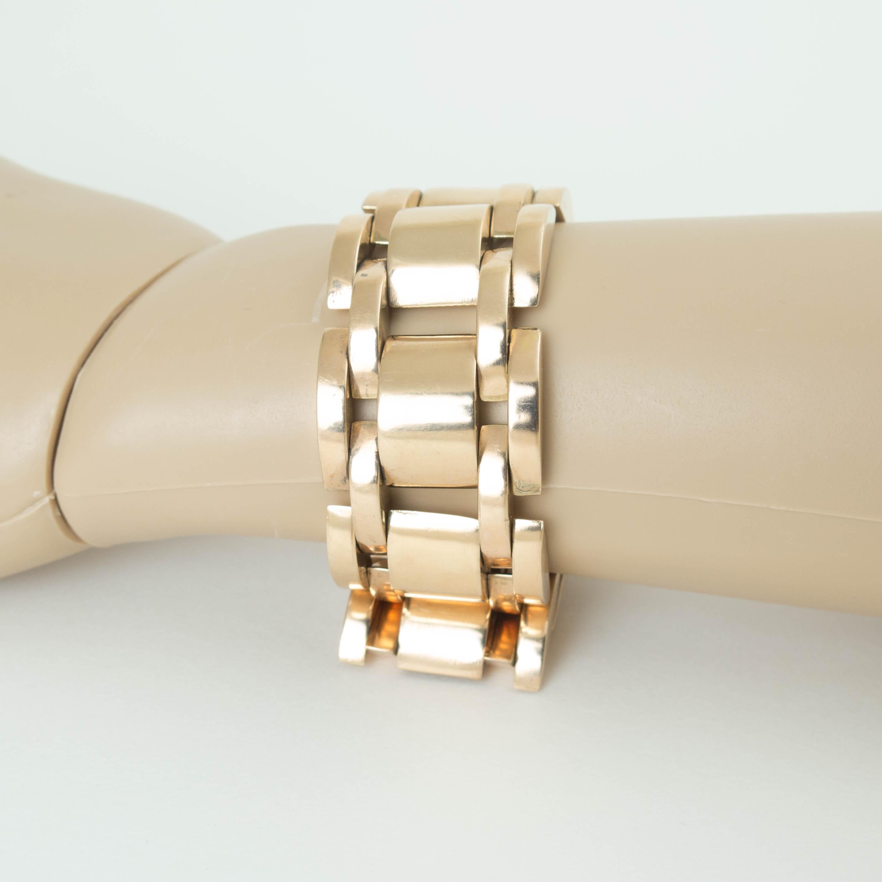 Retro 14K Gold Tank Bracelet For Sale 1